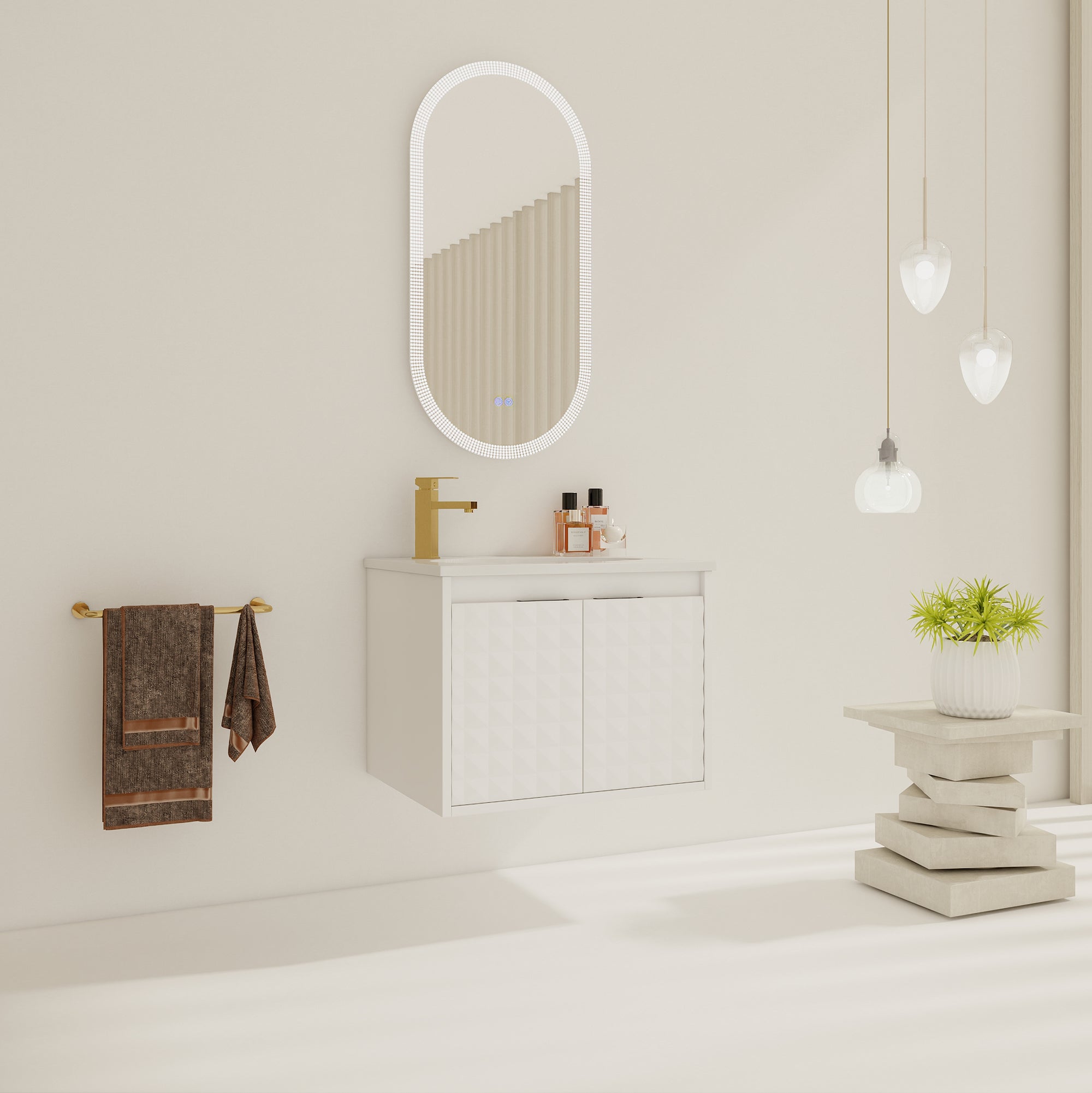 24/48 inch   Wall Mounted Bathroom Vanity Set in White with Integrated Ceramic Sink