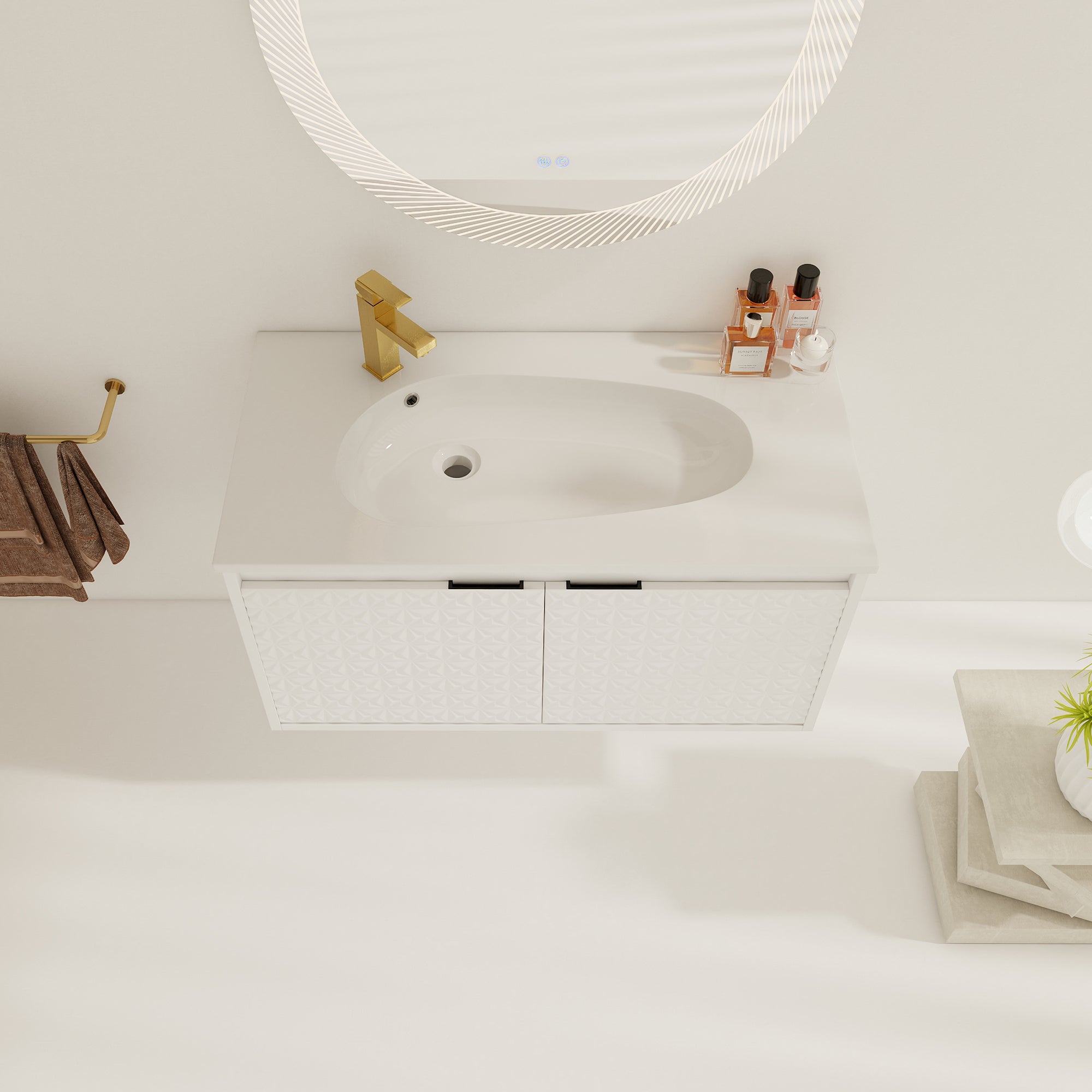 30/36 inch Wall Mounted Bathroom Vanity Set in White with Integrated Resin Sink