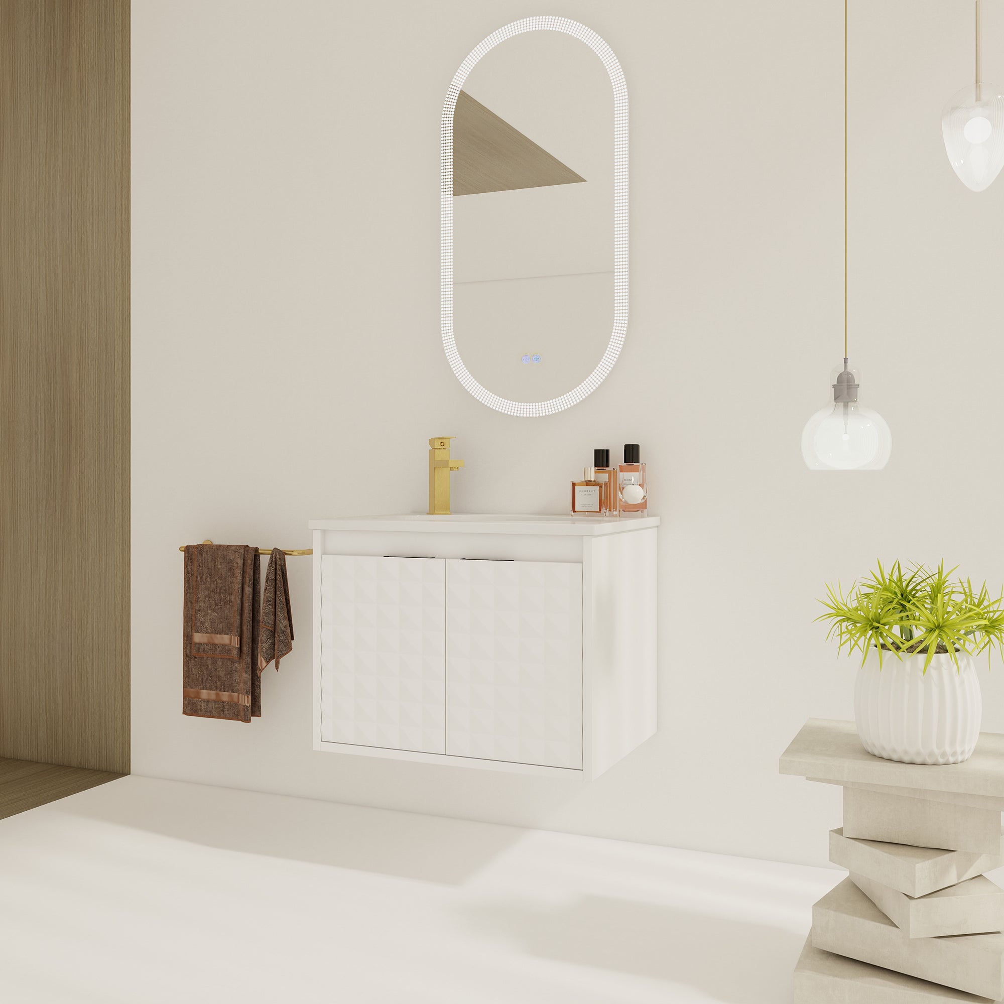 24/48 inch   Wall Mounted Bathroom Vanity Set in White with Integrated Ceramic Sink