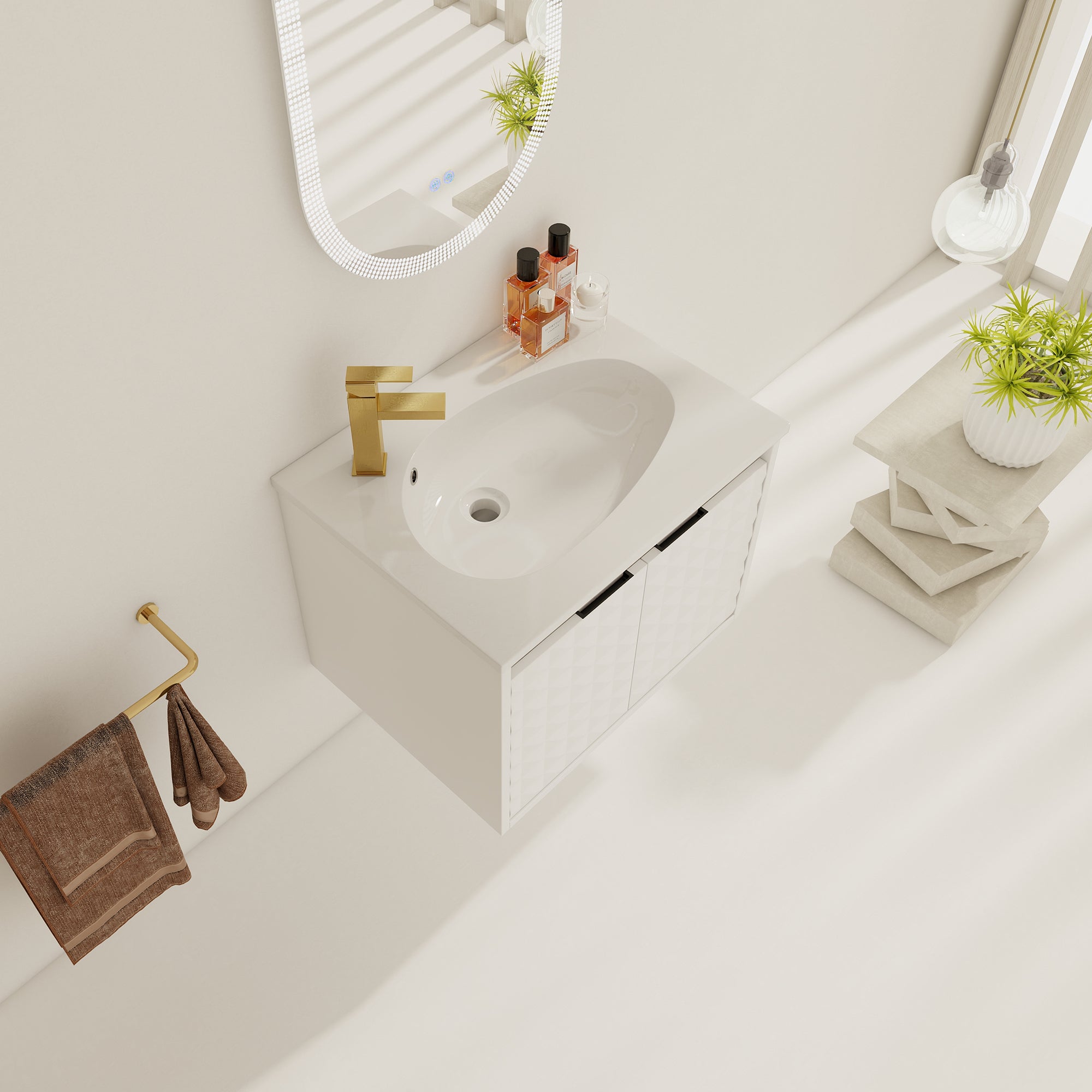 24/48 inch   Wall Mounted Bathroom Vanity Set in White with Integrated Ceramic Sink