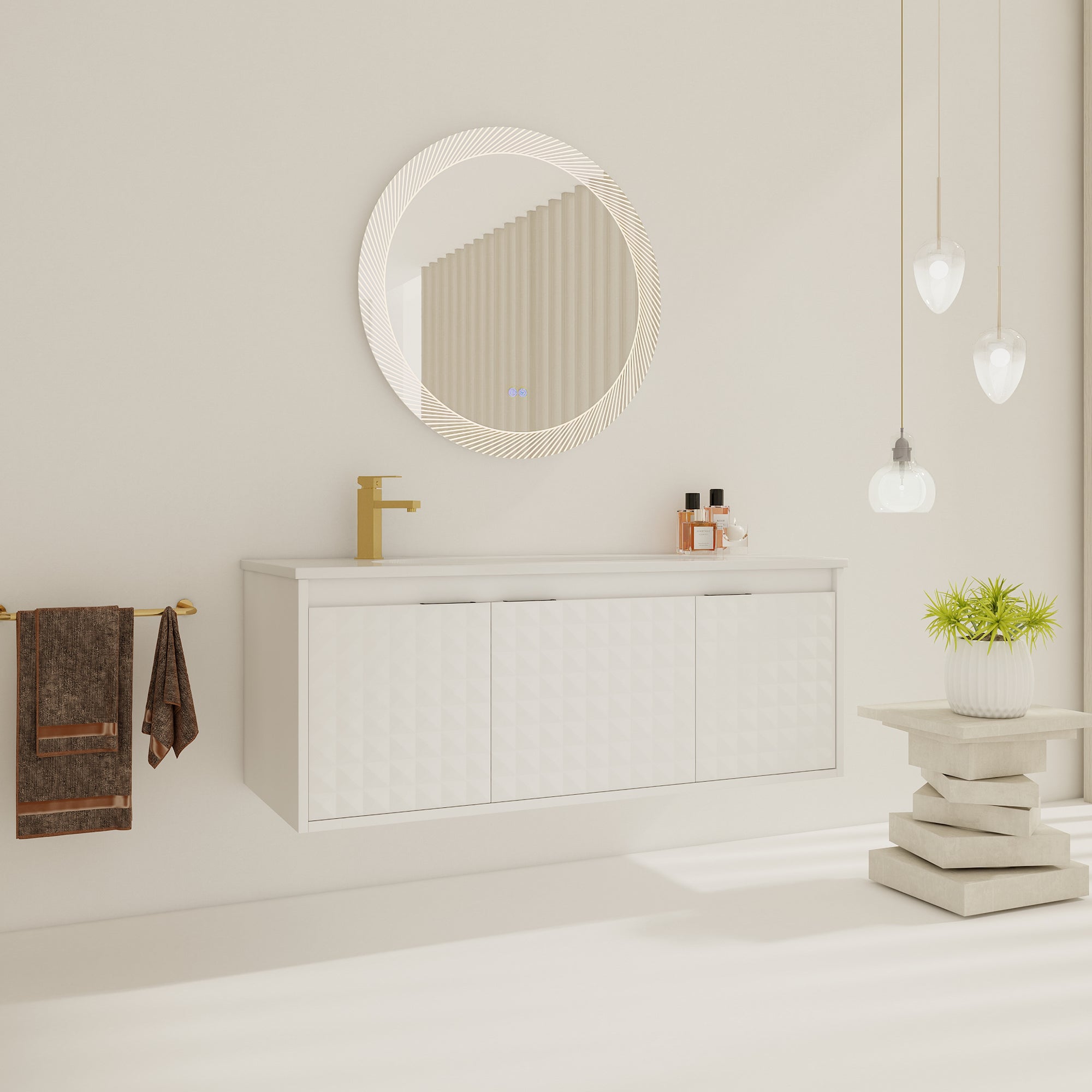 24/48 inch   Wall Mounted Bathroom Vanity Set in White with Integrated Ceramic Sink