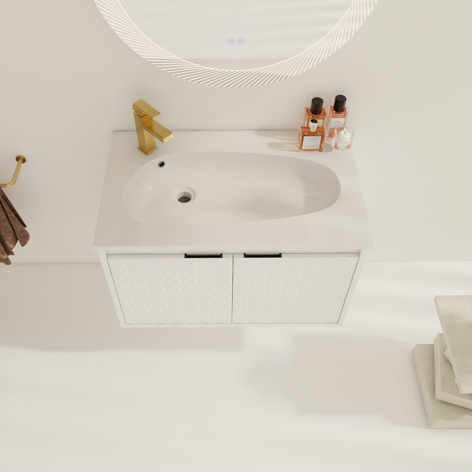 30/36 inch Wall Mounted Bathroom Vanity Set in White with Integrated Resin Sink