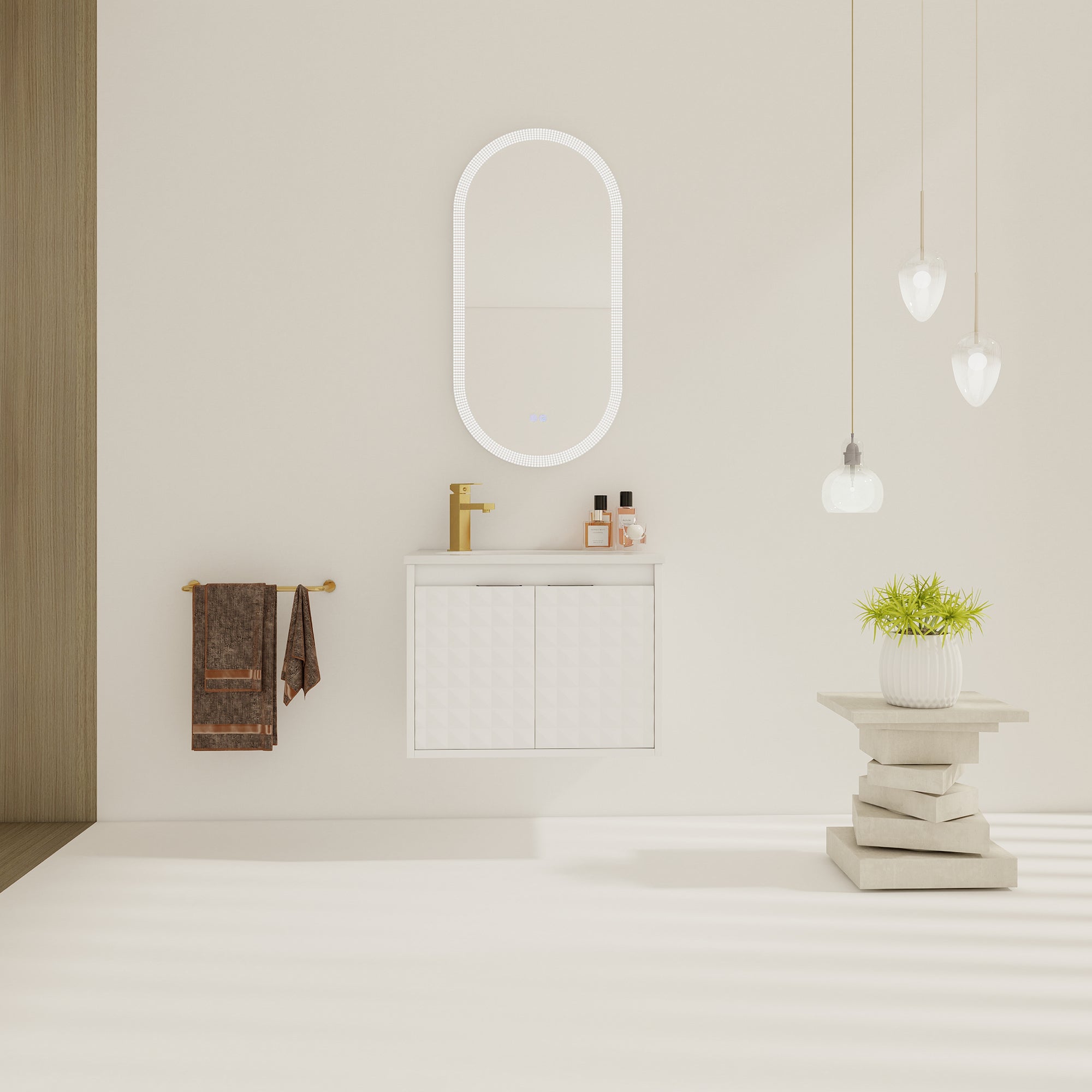 24/48 inch   Wall Mounted Bathroom Vanity Set in White with Integrated Ceramic Sink