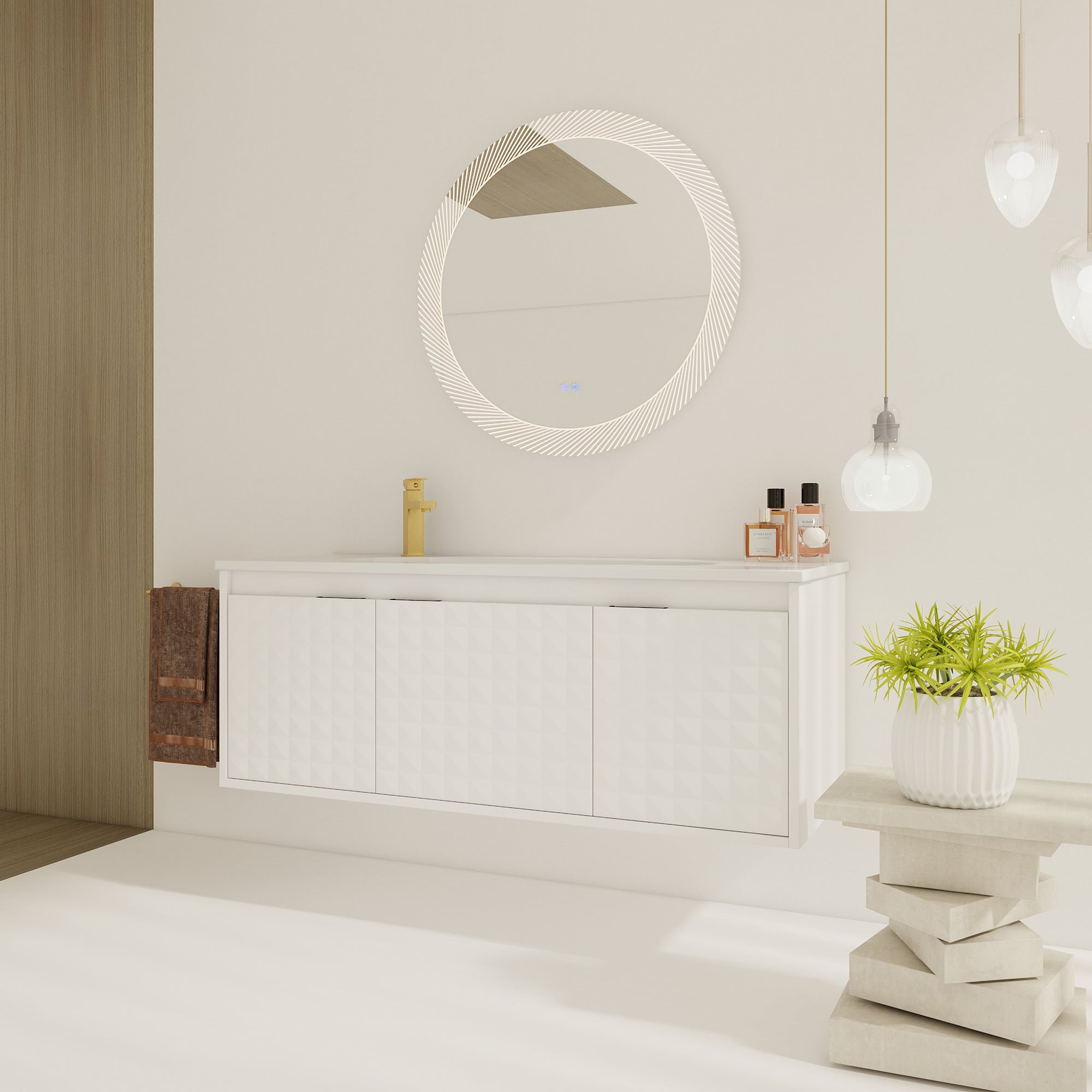 24/48 inch   Wall Mounted Bathroom Vanity Set in White with Integrated Ceramic Sink