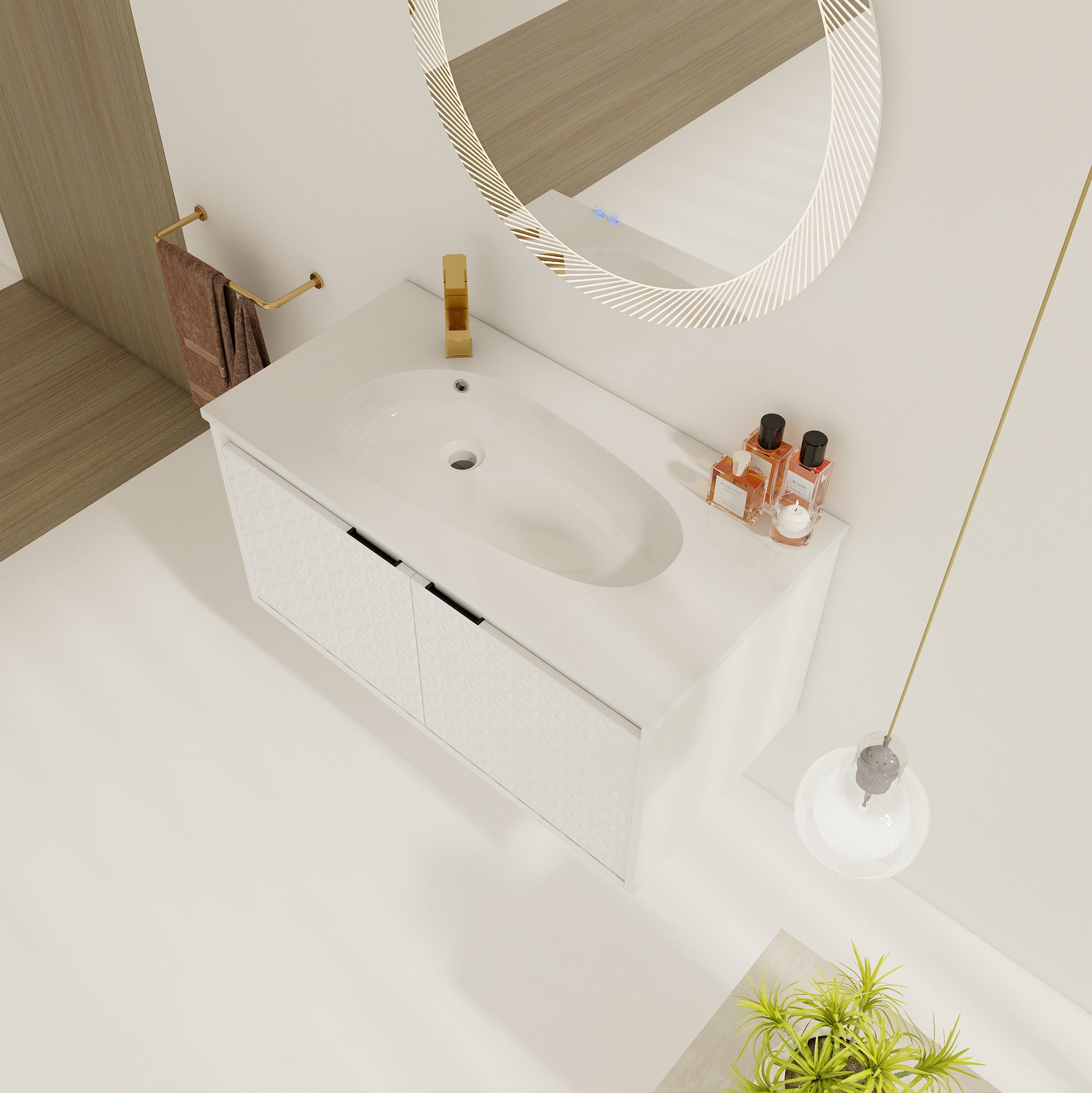 30/36 inch Wall Mounted Bathroom Vanity Set in White with Integrated Resin Sink