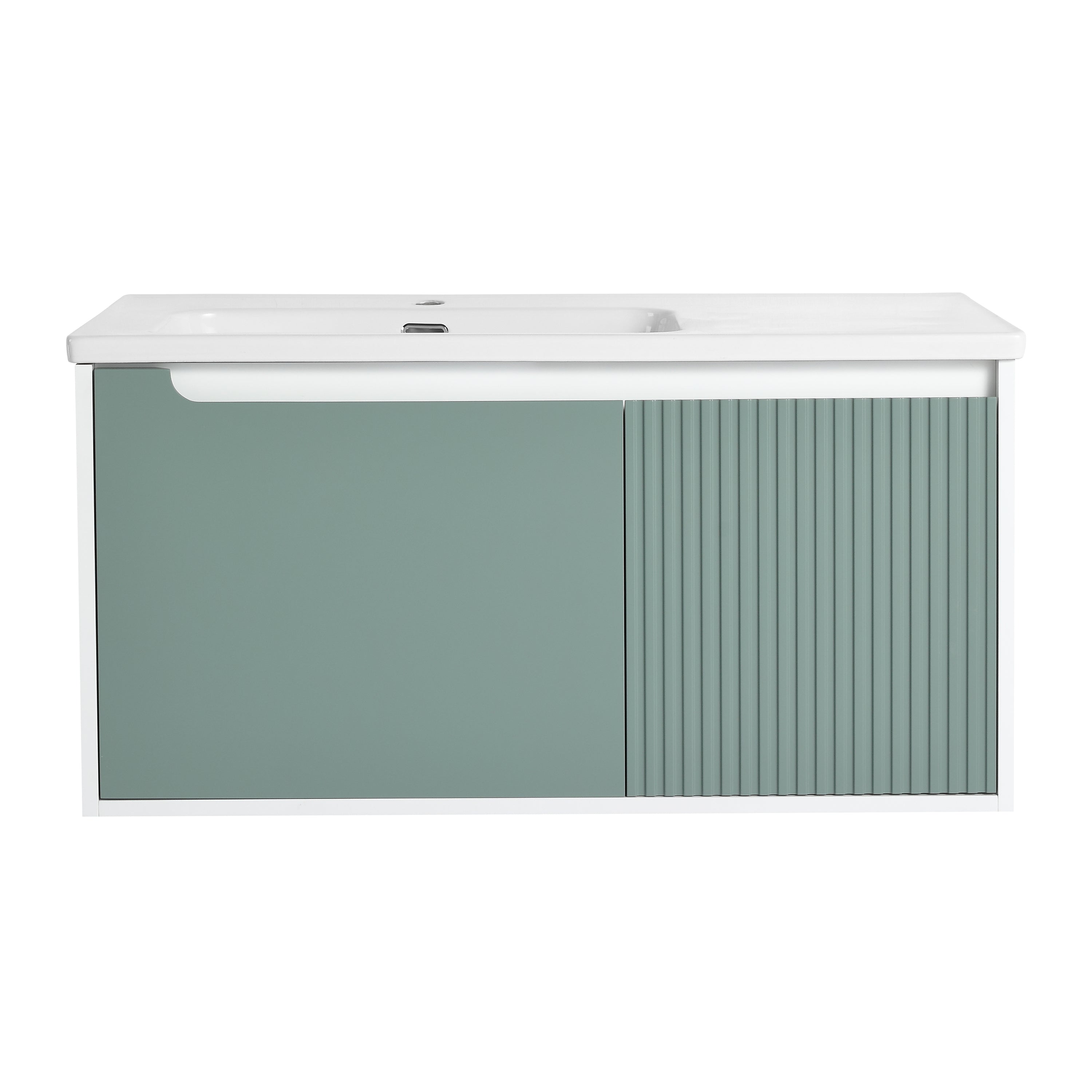 32/36/40 inch Wall Mounted Bathroom Vanity Set in Mint Green with Integrated Ceramic Sink