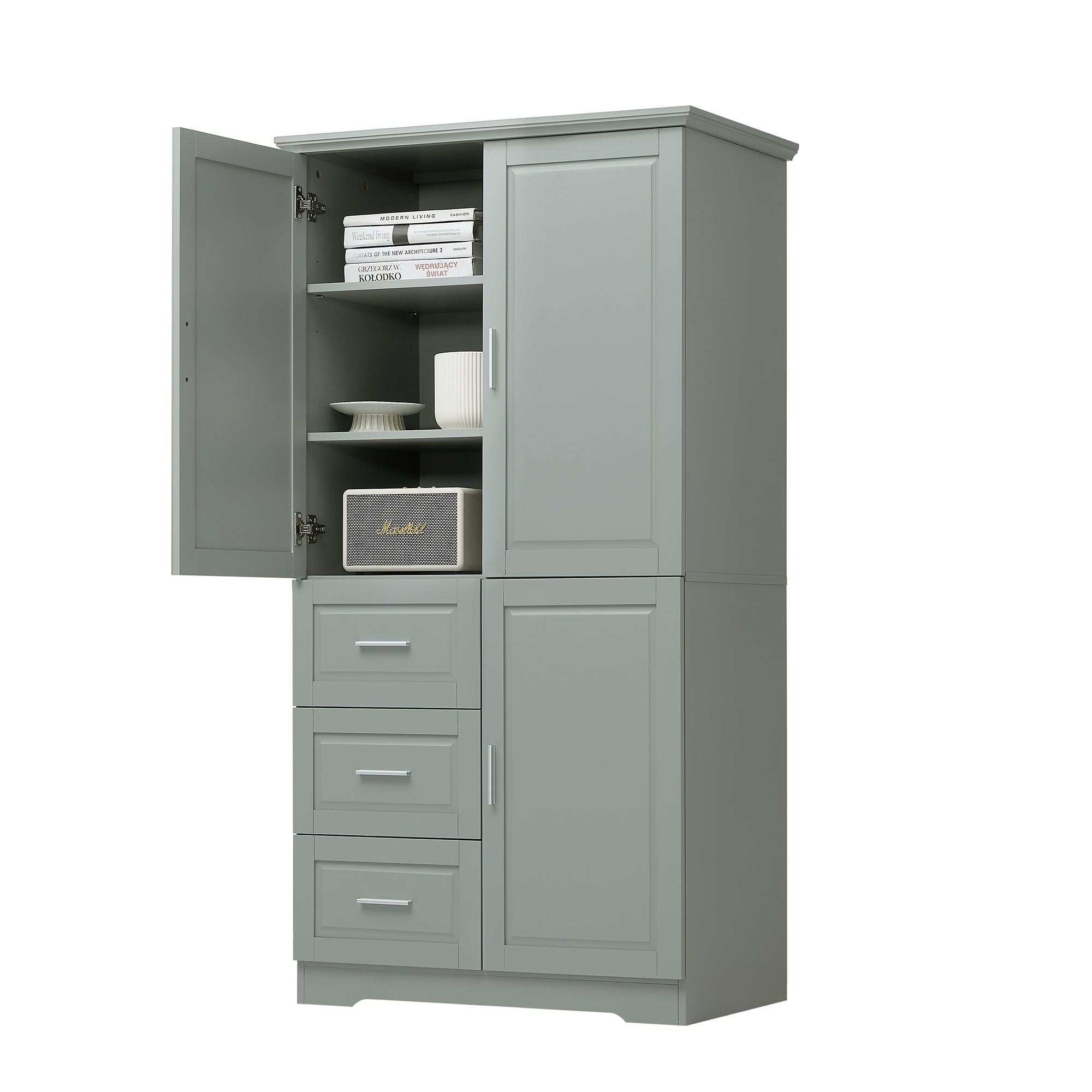 32 in. W x 72 in. H Storage Cabinet with Doors and Three Drawers