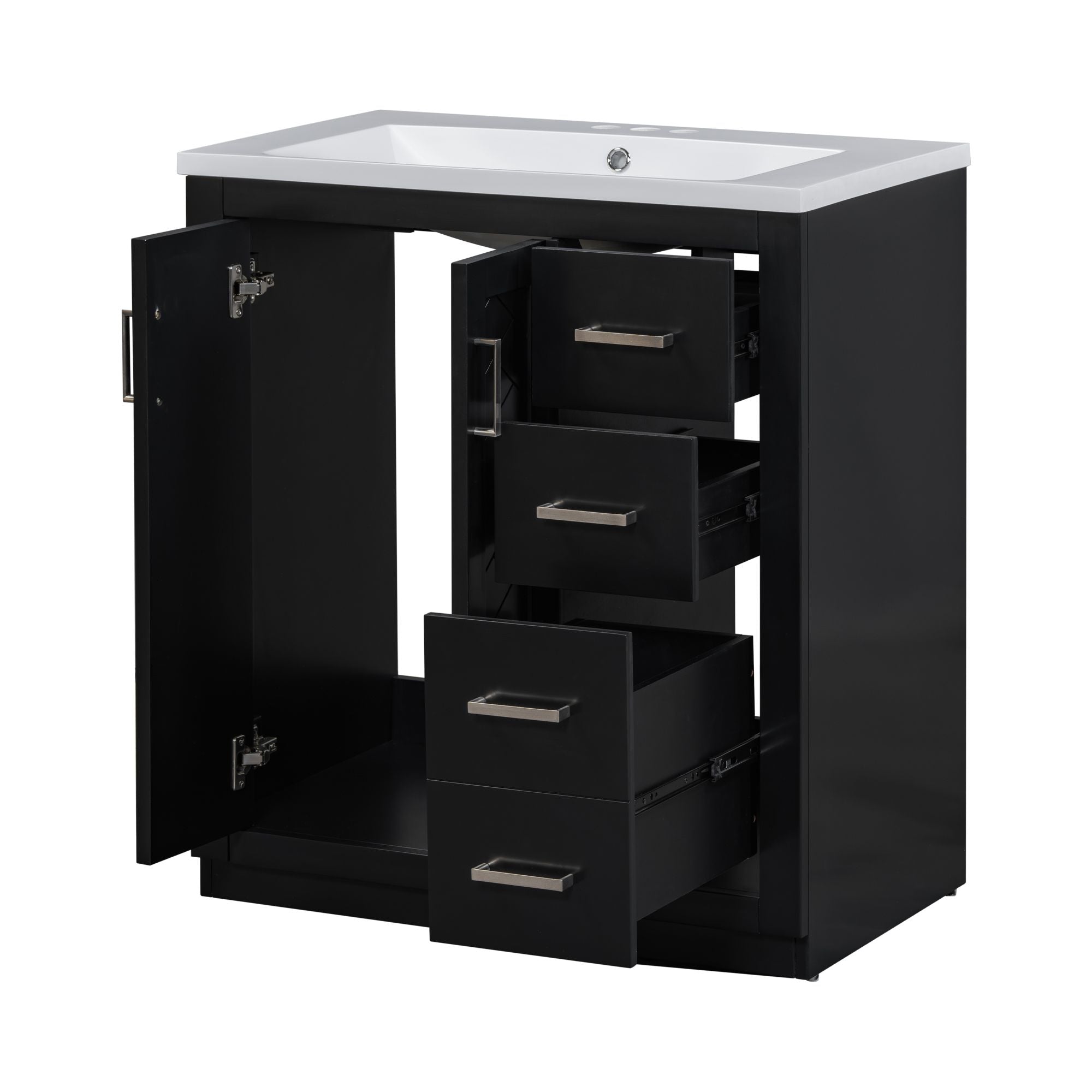 30 inches Freestanding Bathroom Vanity Set in Black with Integrated Resin Sink