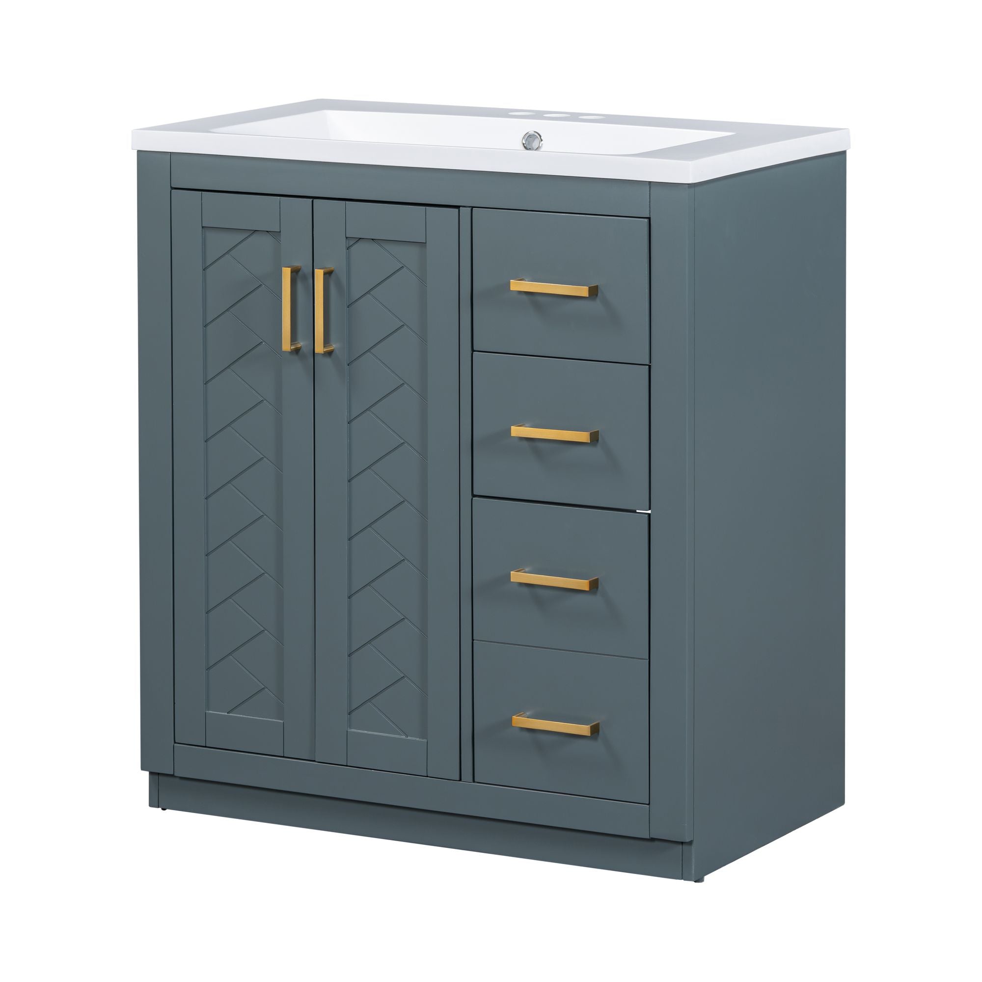 30 inches Freestanding Bathroom Vanity Set in Black with Integrated Resin Sink