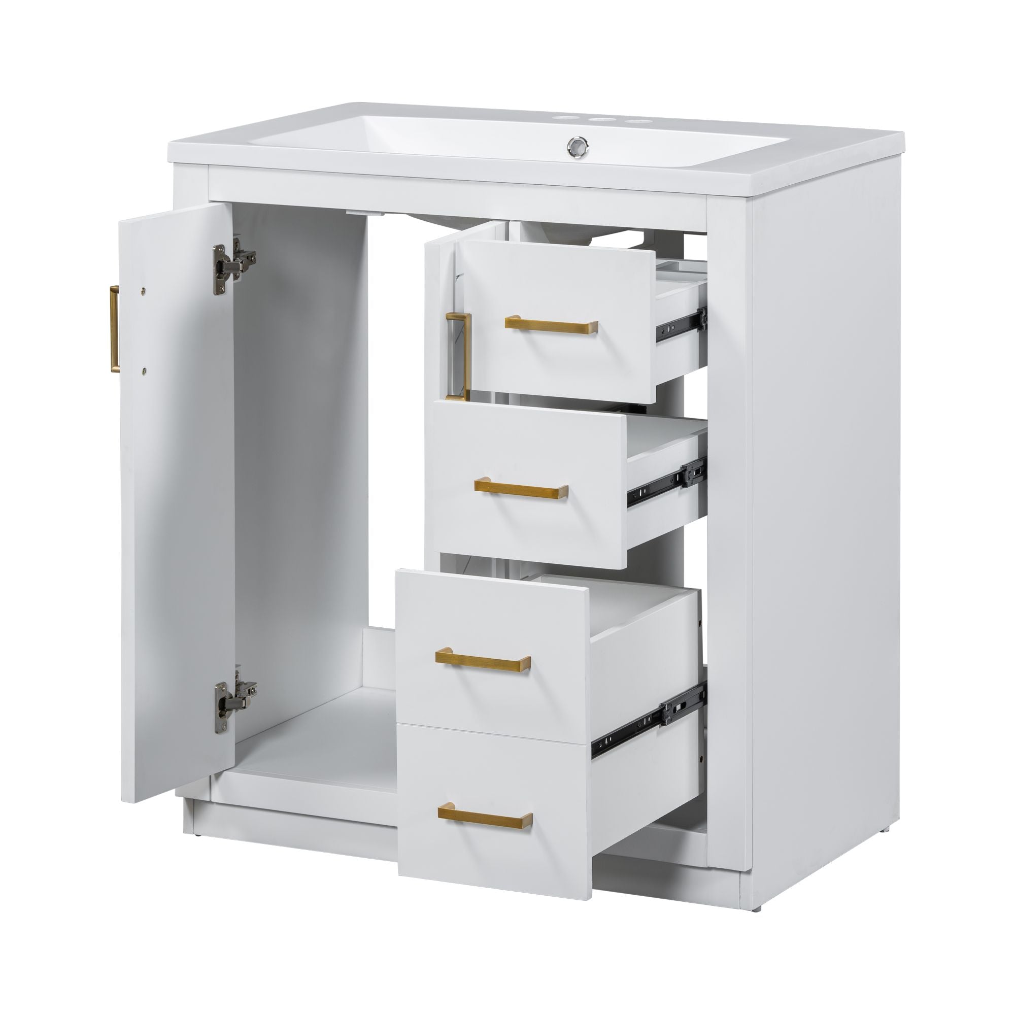 30 inches Freestanding Bathroom Vanity Set in Black with Integrated Resin Sink