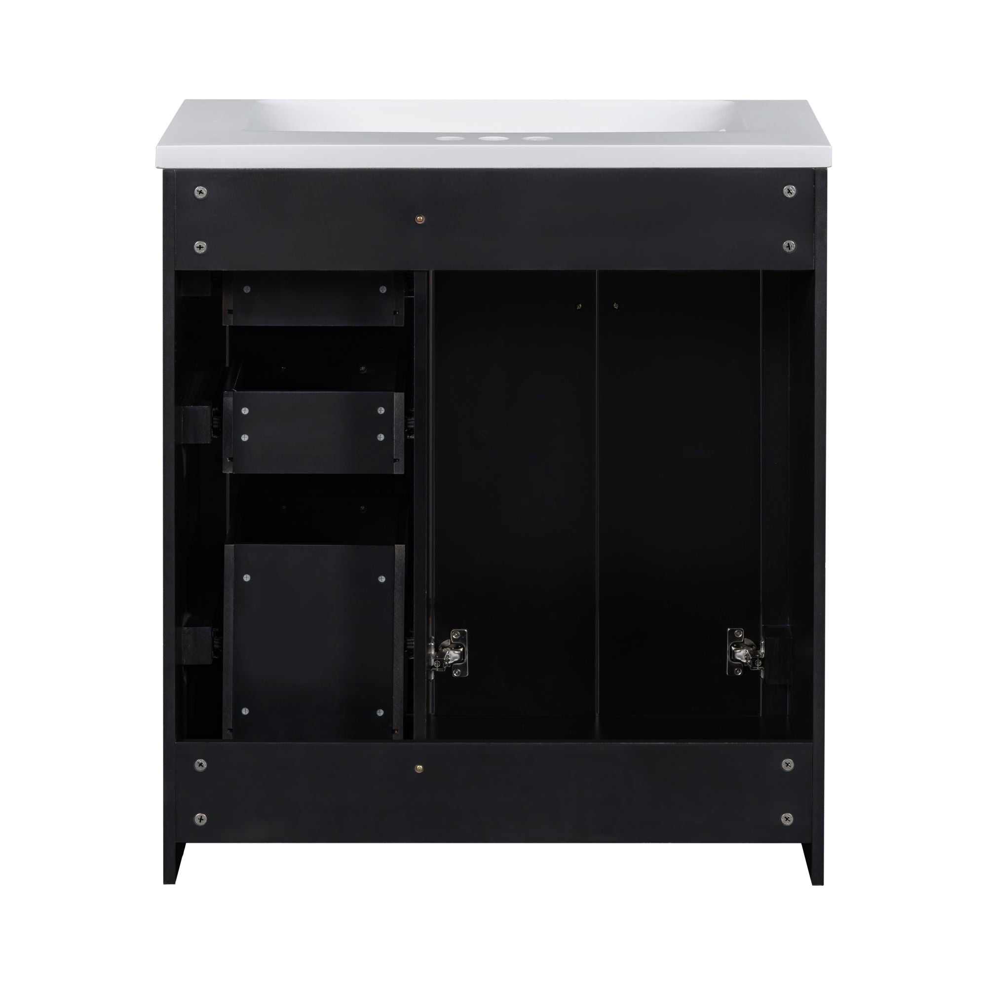 30 inches Freestanding Bathroom Vanity Set in Black with Integrated Resin Sink