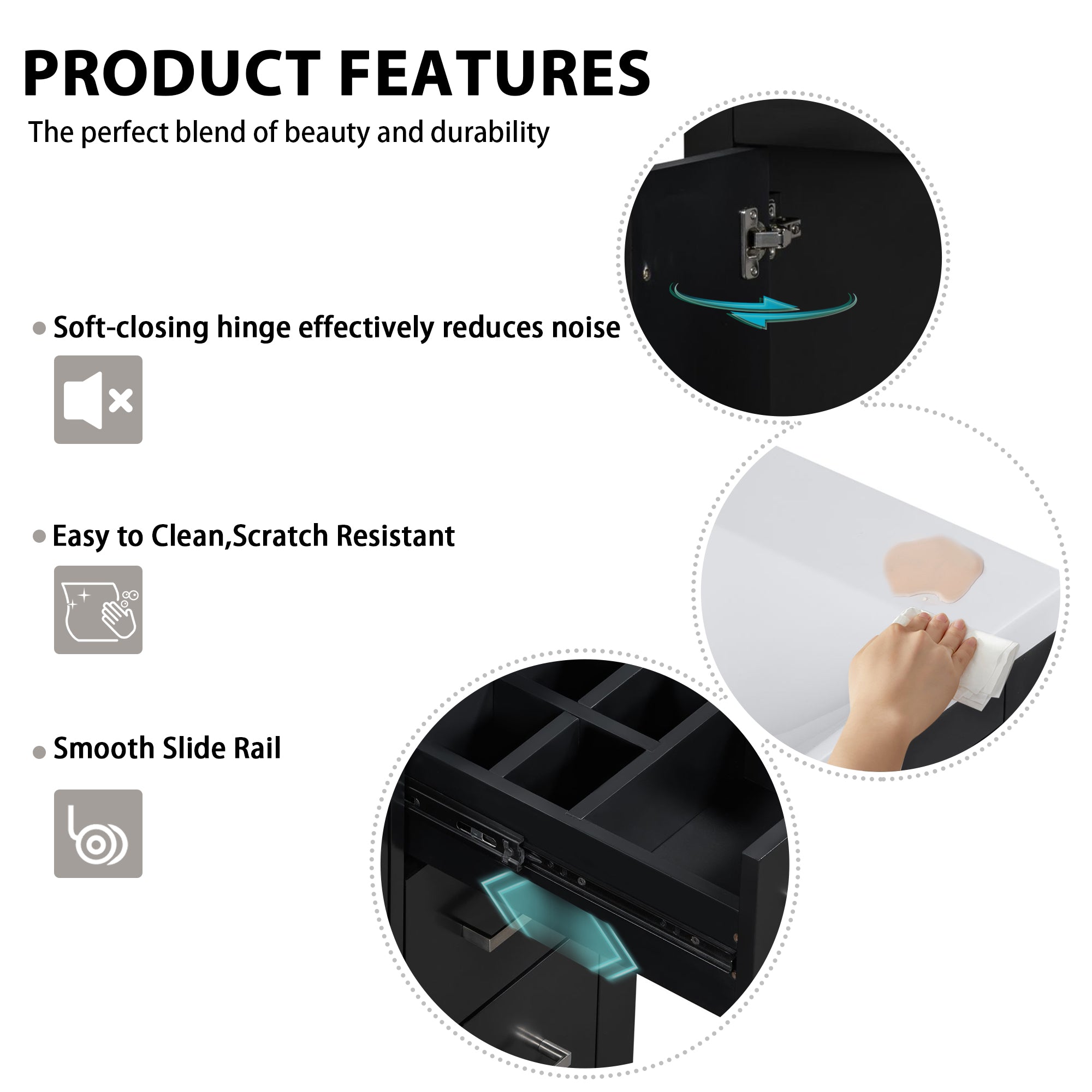 30 inches Freestanding Bathroom Vanity Set in Black with Integrated Resin Sink