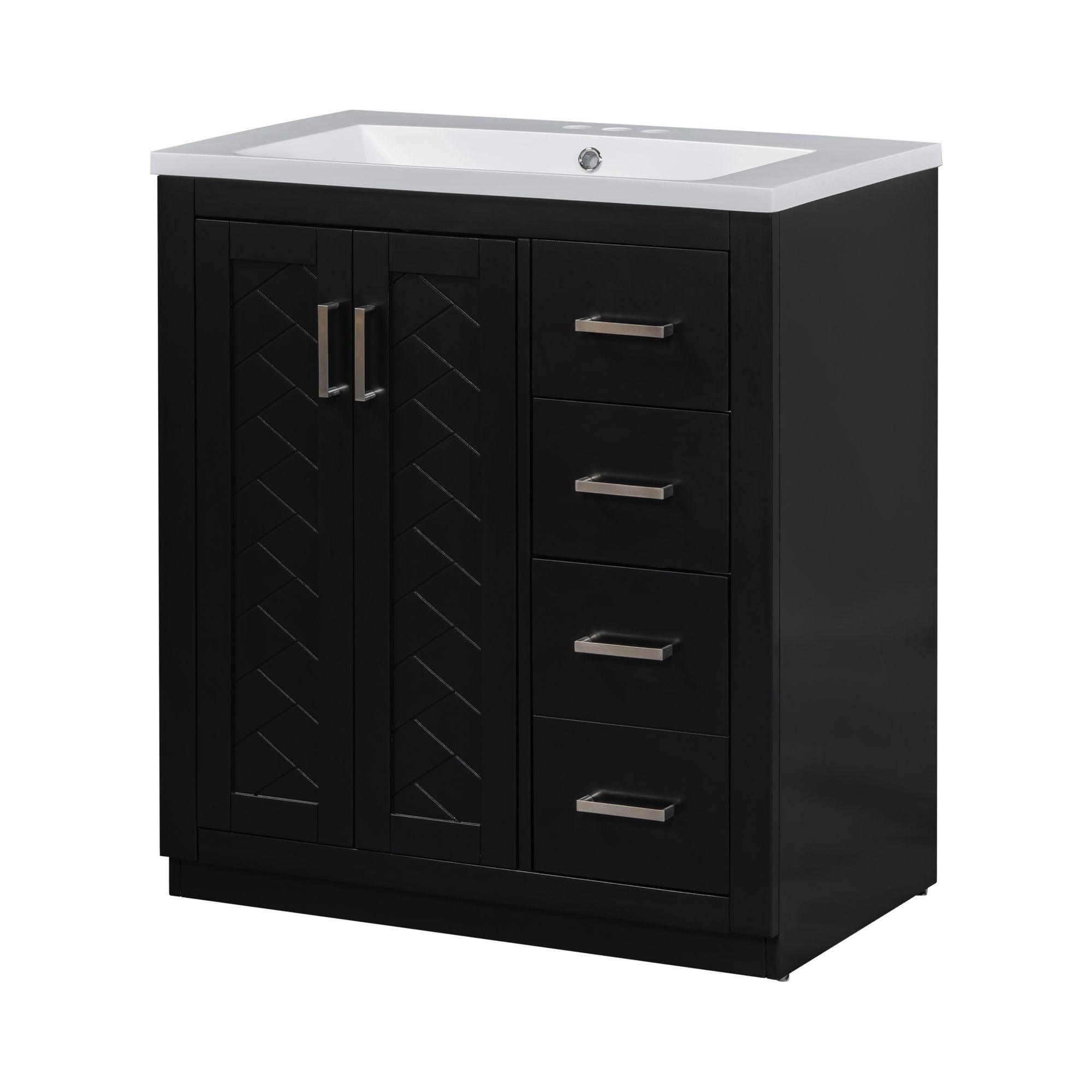 30 inches Freestanding Bathroom Vanity Set in Black with Integrated Resin Sink