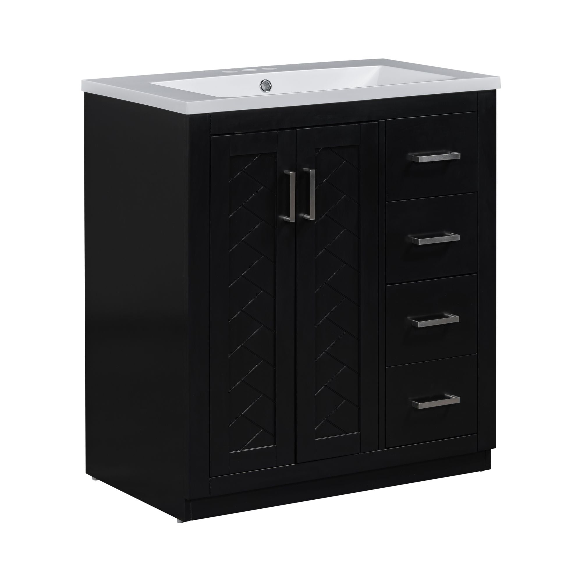 30 inches Freestanding Bathroom Vanity Set in Black with Integrated Resin Sink