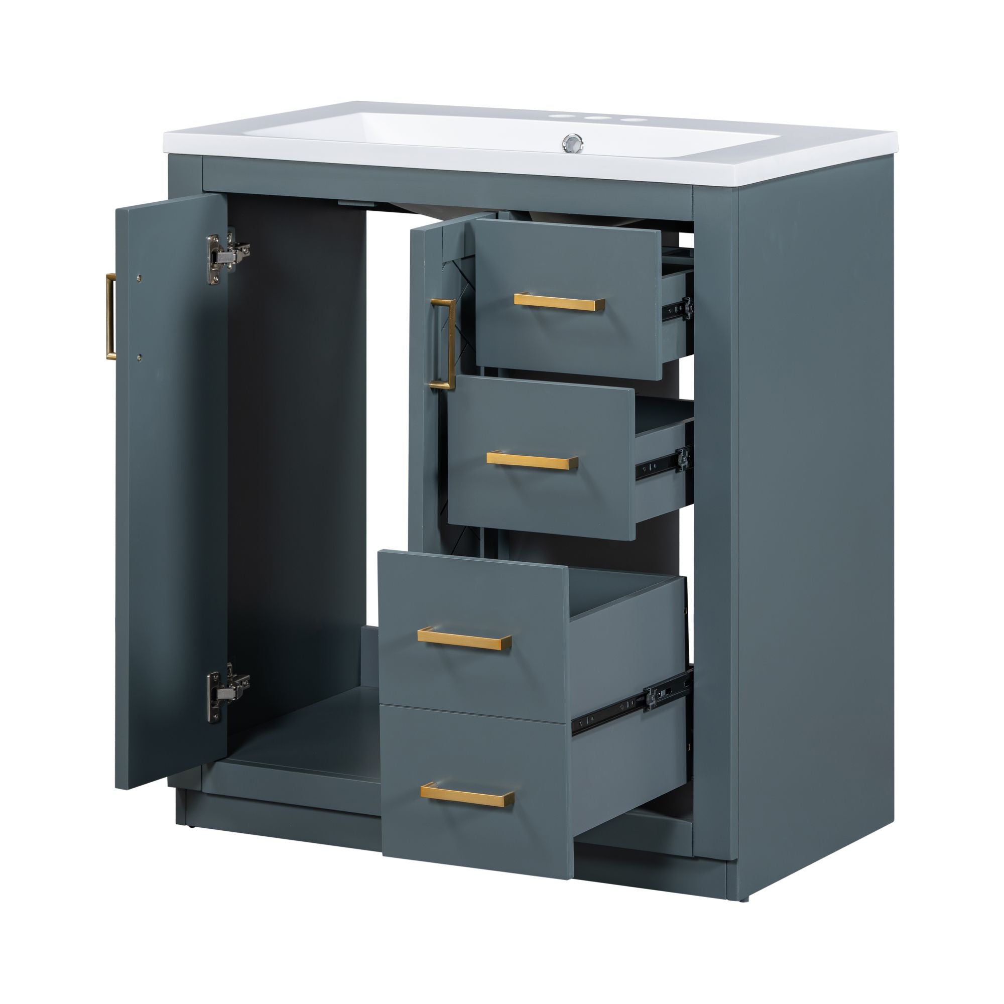 30 inches Freestanding Bathroom Vanity Set in Black with Integrated Resin Sink