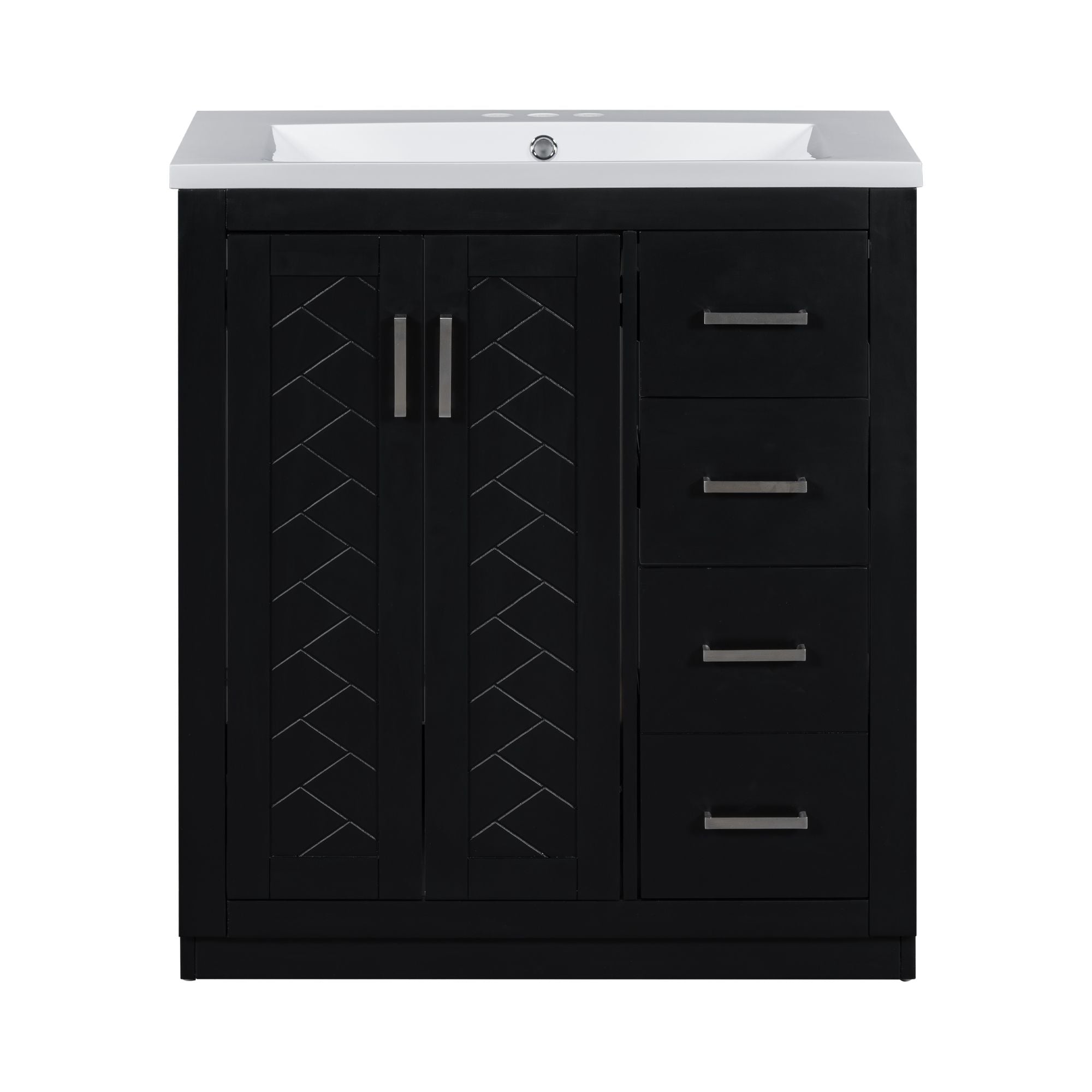 30 inches Freestanding Bathroom Vanity Set in Black with Integrated Resin Sink