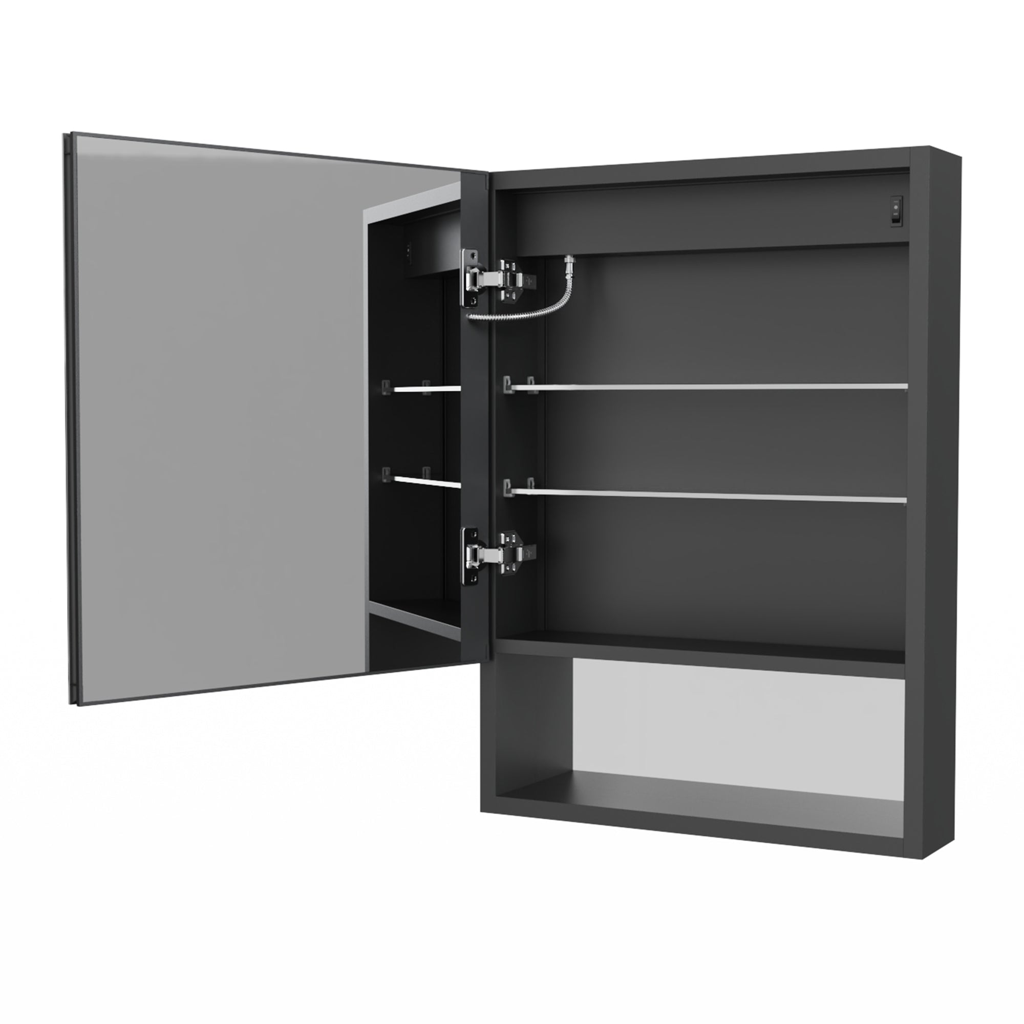 2Aluminum Surface/Recessed Mount Medicine Cabinet with Mirror, Outlet and Lights