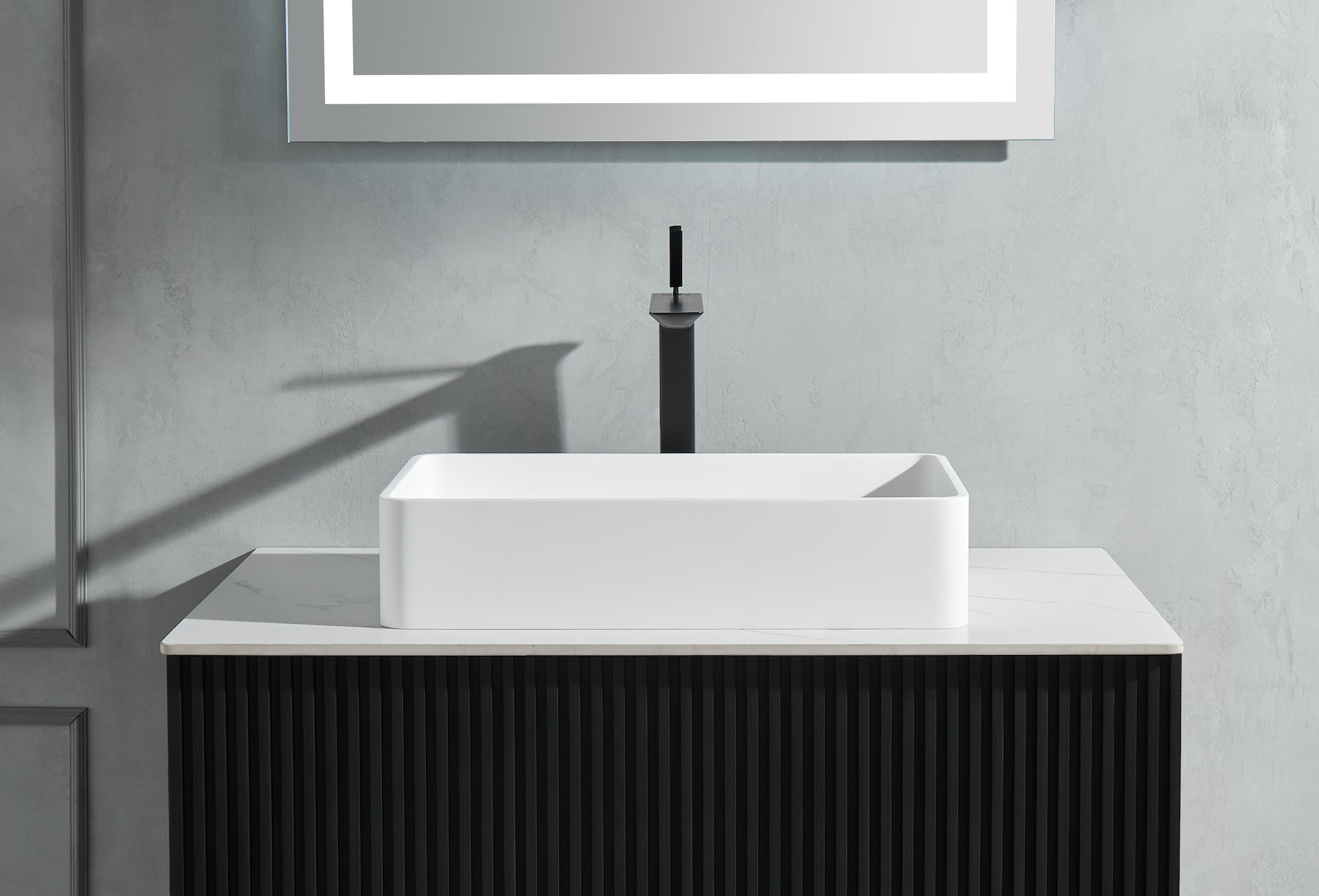 Stone Rectangular Vessel Bathroom Sink in Matte White