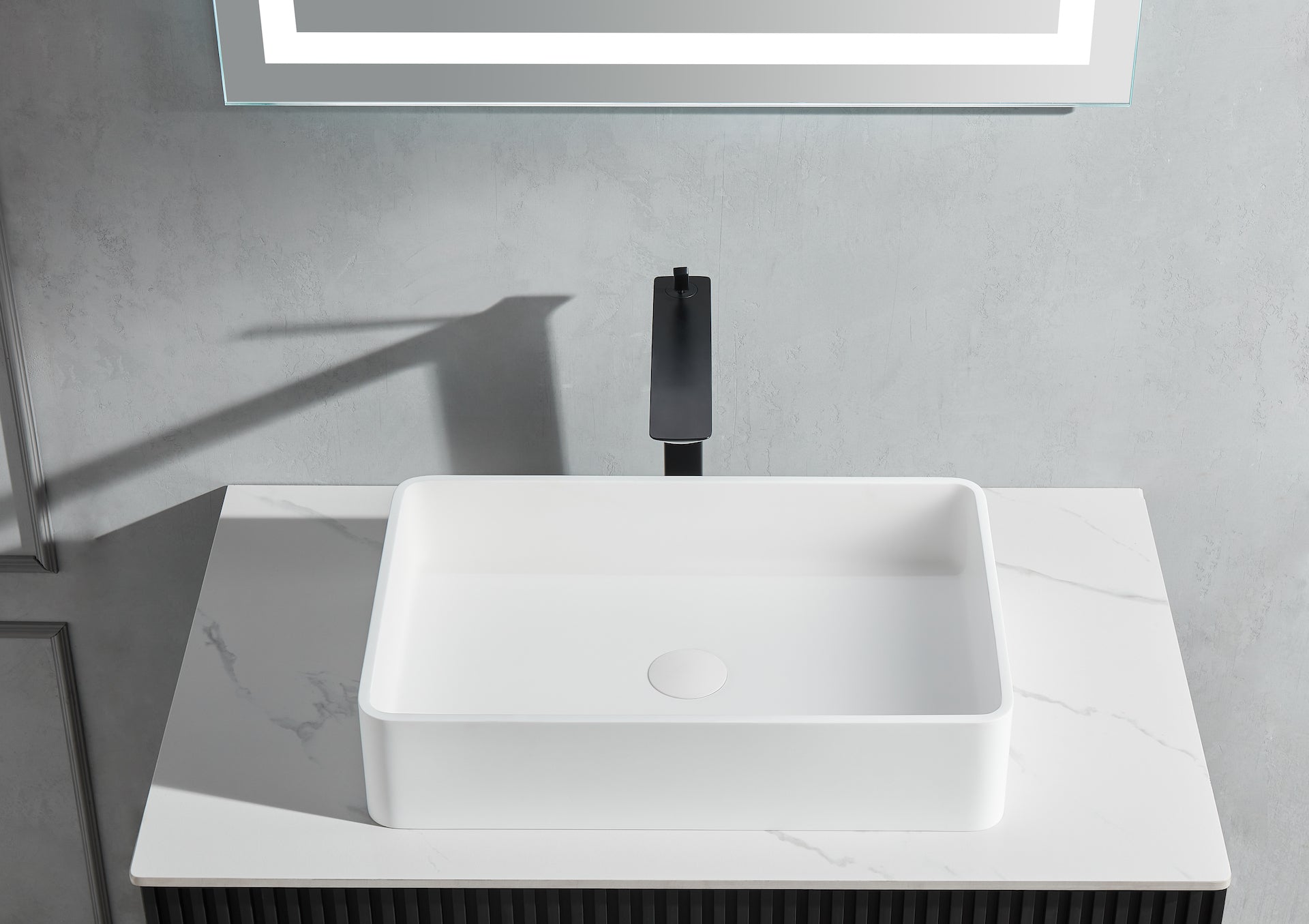 Stone Rectangular Vessel Bathroom Sink in Matte White