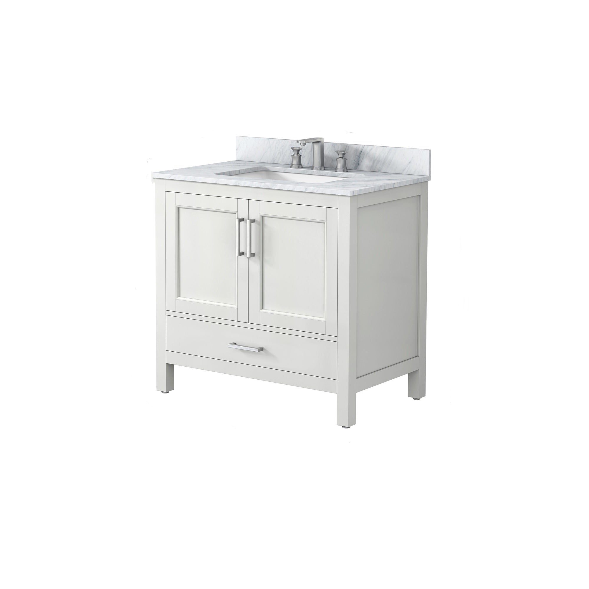 36" Plywood Freestanding Bathroom Vanity Set with Drawer and Doors and Natural Marble Top and Ceramic Sink