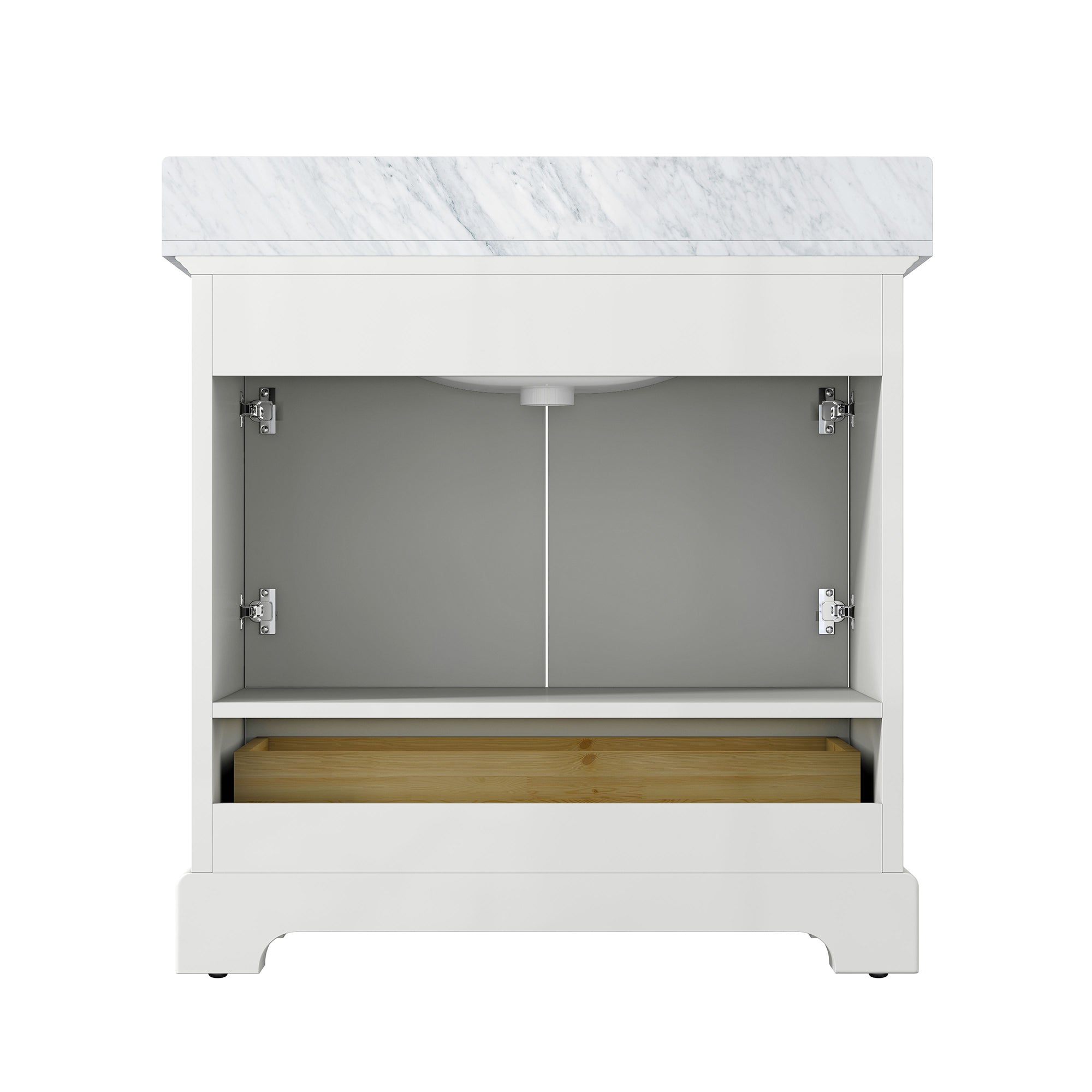 36 inch Matte White Solid Wood Freestanding Bathroom Vanity Set with Drawer and Doors and Integrated Ceramic Sink