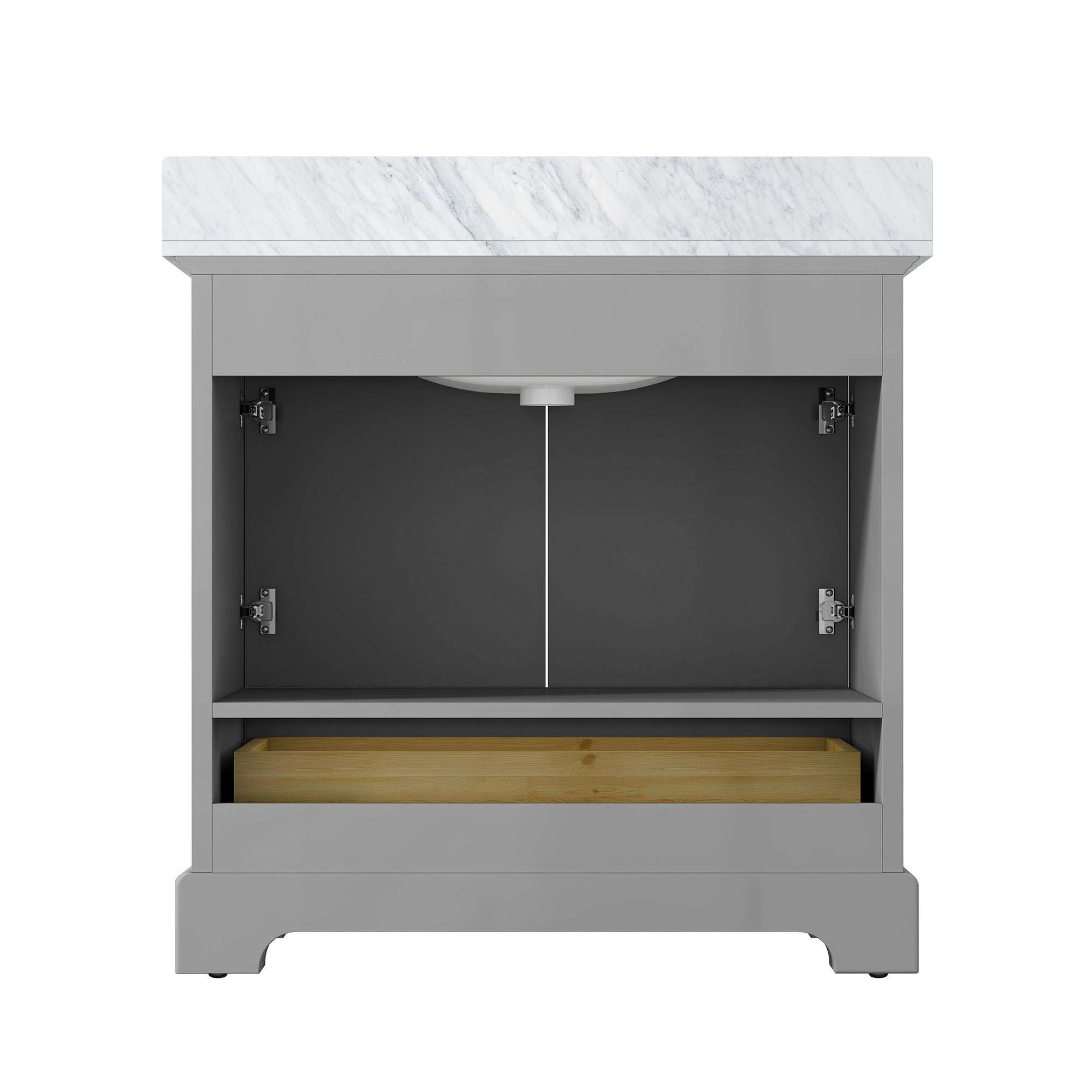 36 inch Matte White Solid Wood Freestanding Bathroom Vanity Set with Drawer and Doors and Integrated Ceramic Sink