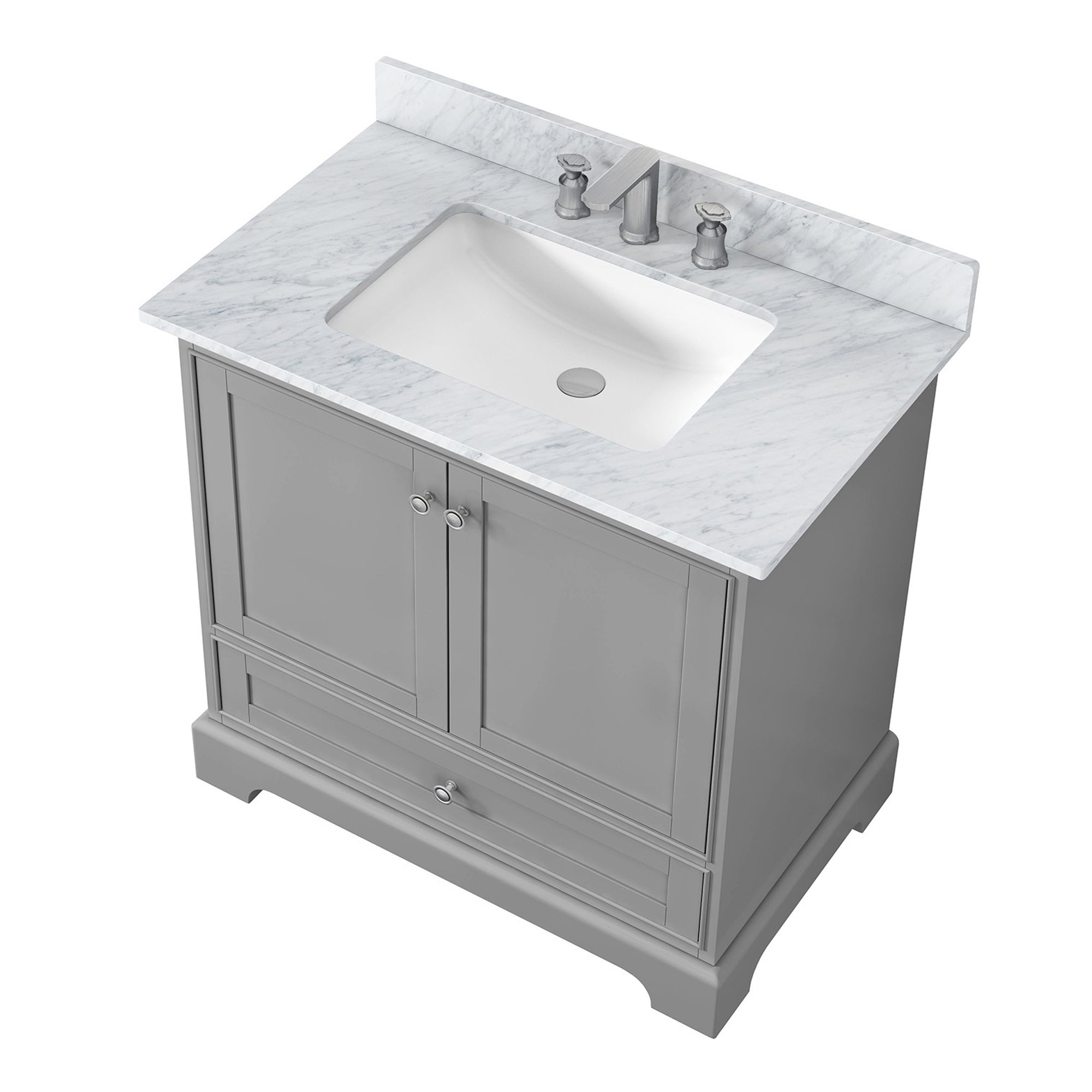 36 inch Matte White Solid Wood Freestanding Bathroom Vanity Set with Drawer and Doors and Integrated Ceramic Sink