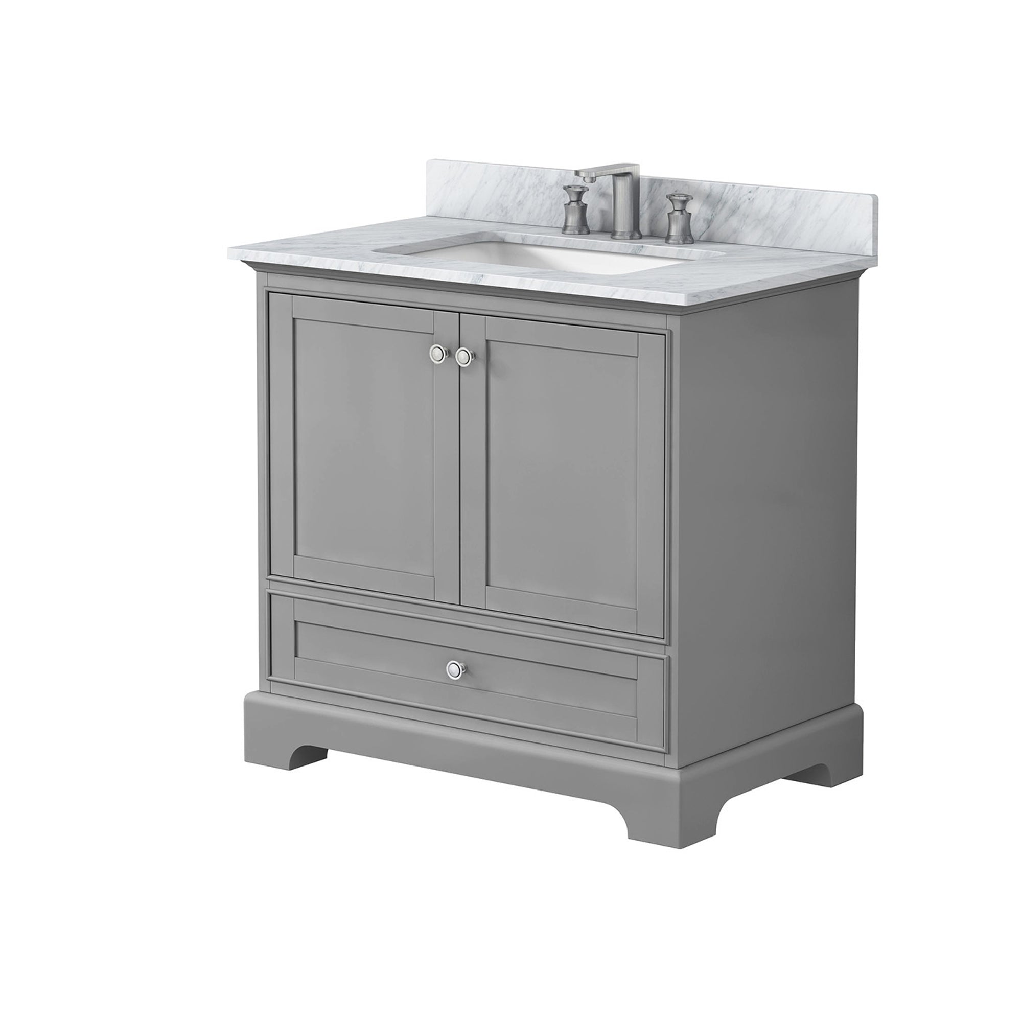 36 inch Matte White Solid Wood Freestanding Bathroom Vanity Set with Drawer and Doors and Integrated Ceramic Sink