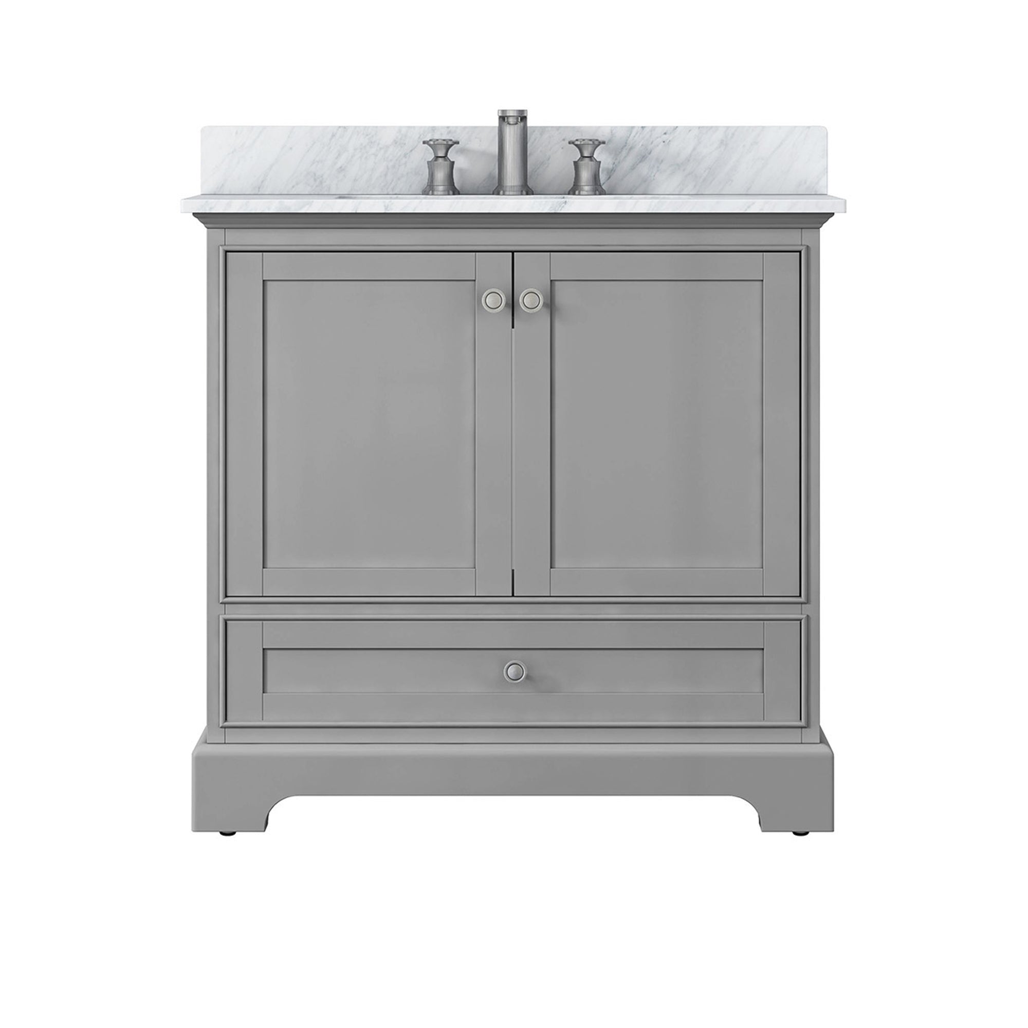 36 inch Matte White Solid Wood Freestanding Bathroom Vanity Set with Drawer and Doors and Integrated Ceramic Sink