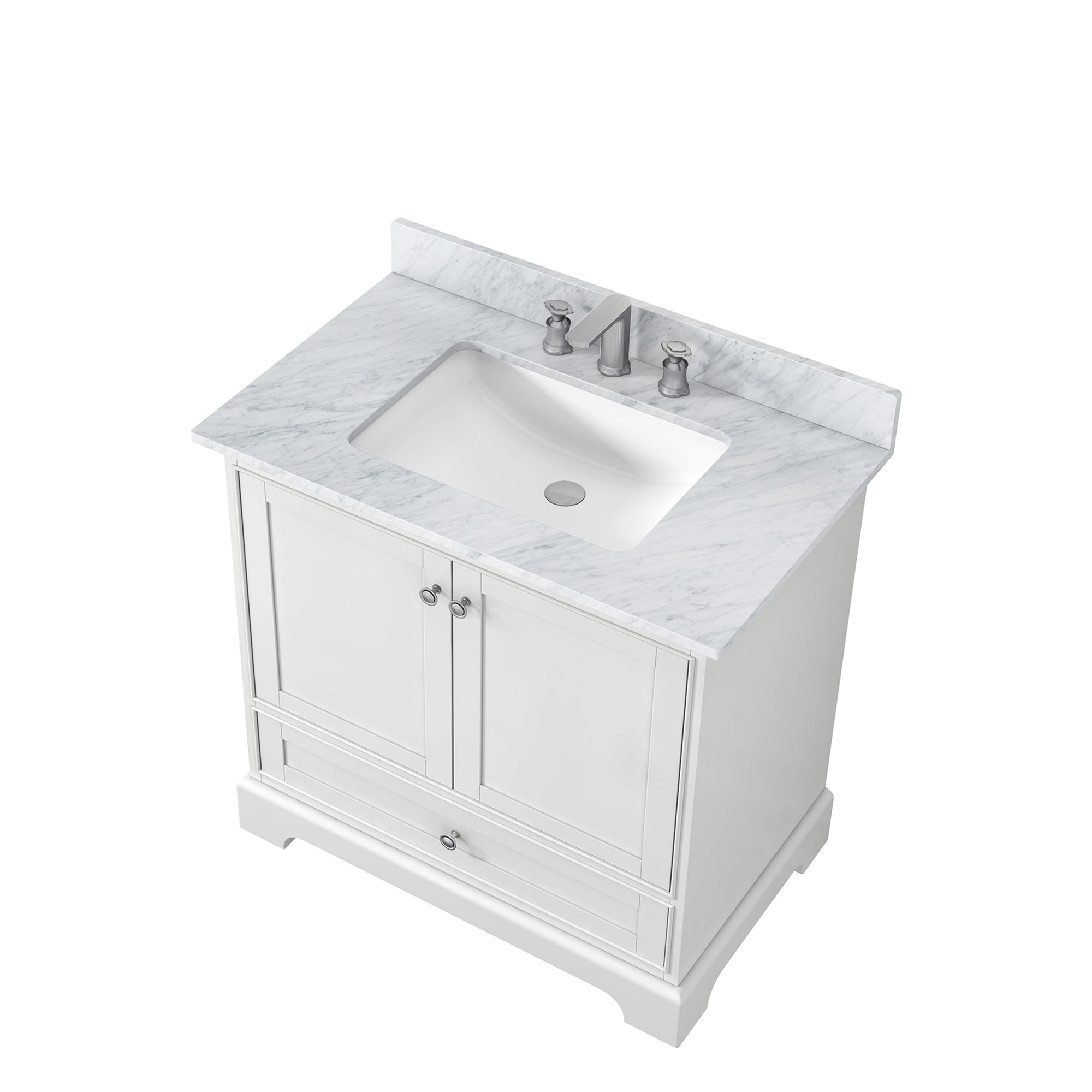 36 inch Matte White Solid Wood Freestanding Bathroom Vanity Set with Drawer and Doors and Integrated Ceramic Sink