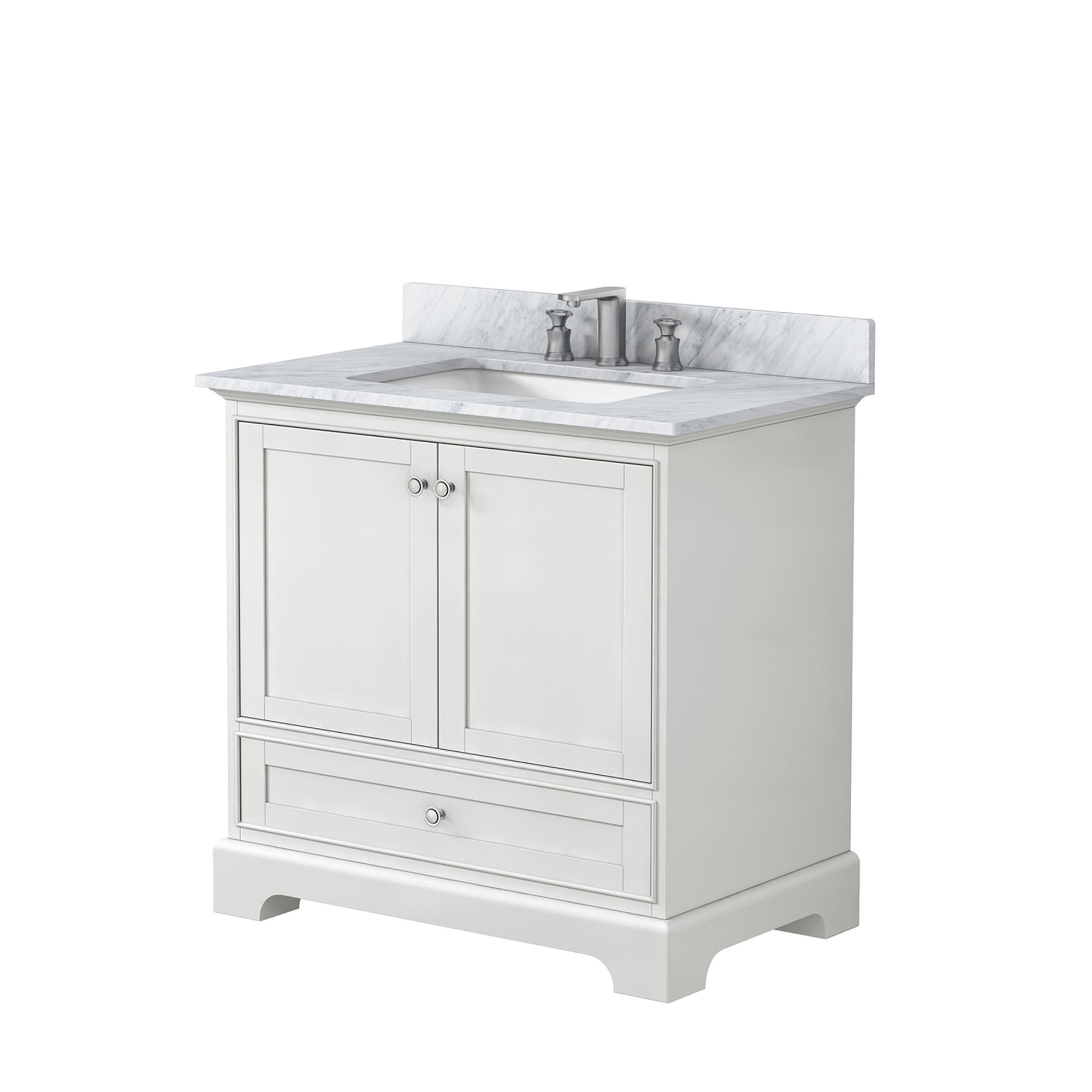 36 inch Matte White Solid Wood Freestanding Bathroom Vanity Set with Drawer and Doors and Integrated Ceramic Sink