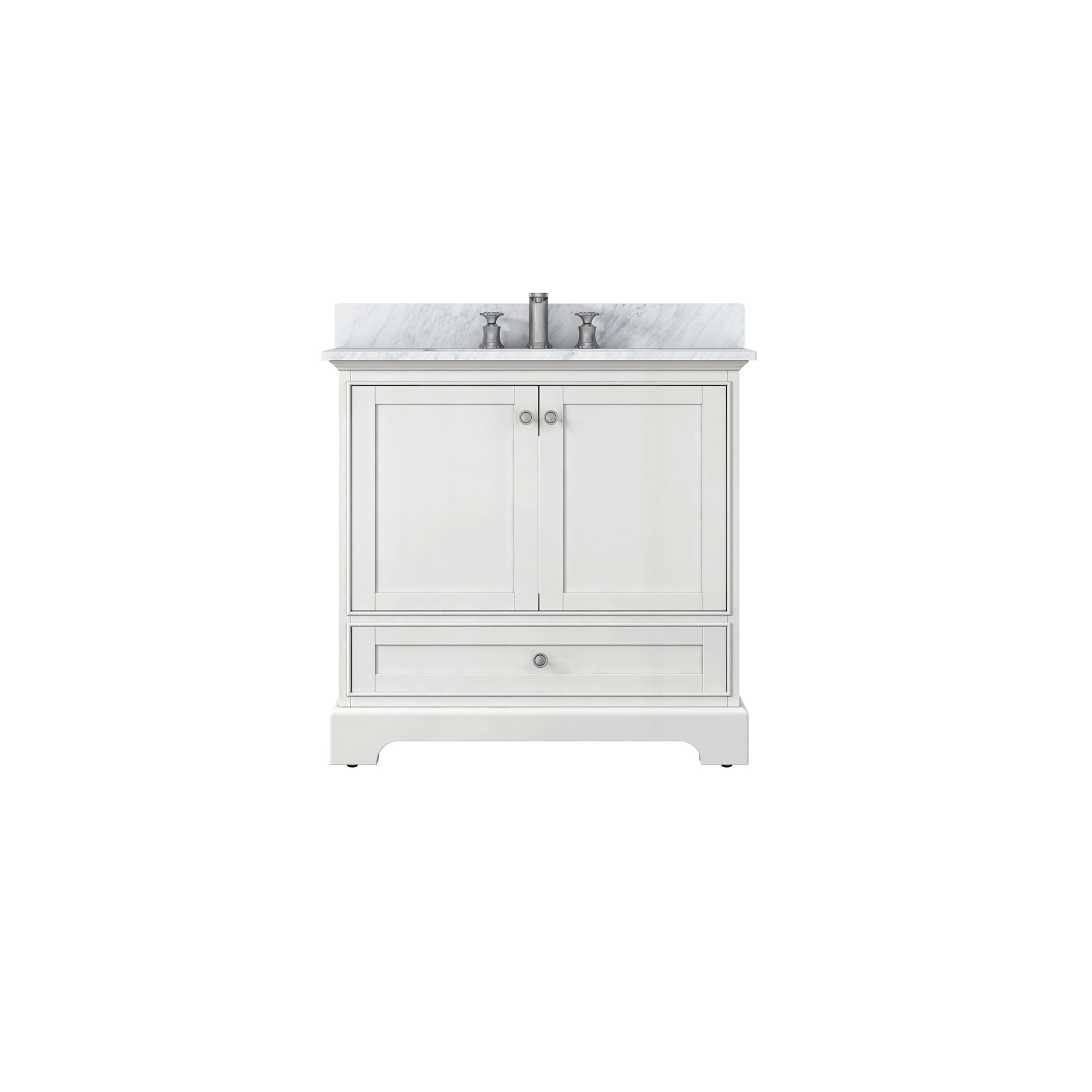36 inch Matte White Solid Wood Freestanding Bathroom Vanity Set with Drawer and Doors and Integrated Ceramic Sink