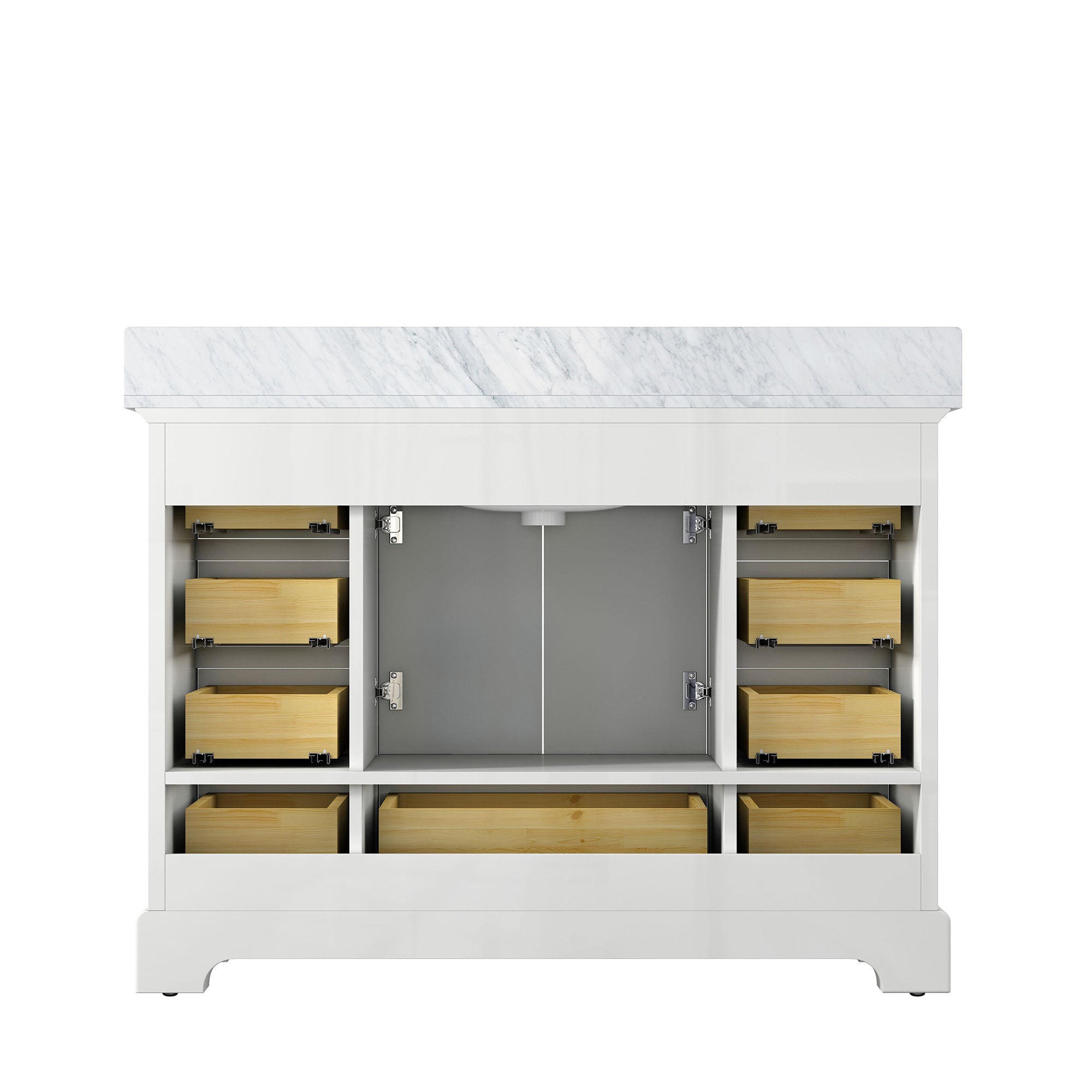 48 inch Matte Plywood Freestanding Bathroom Vanity Set with Drawer and Doors and Integrated Ceramic Sink