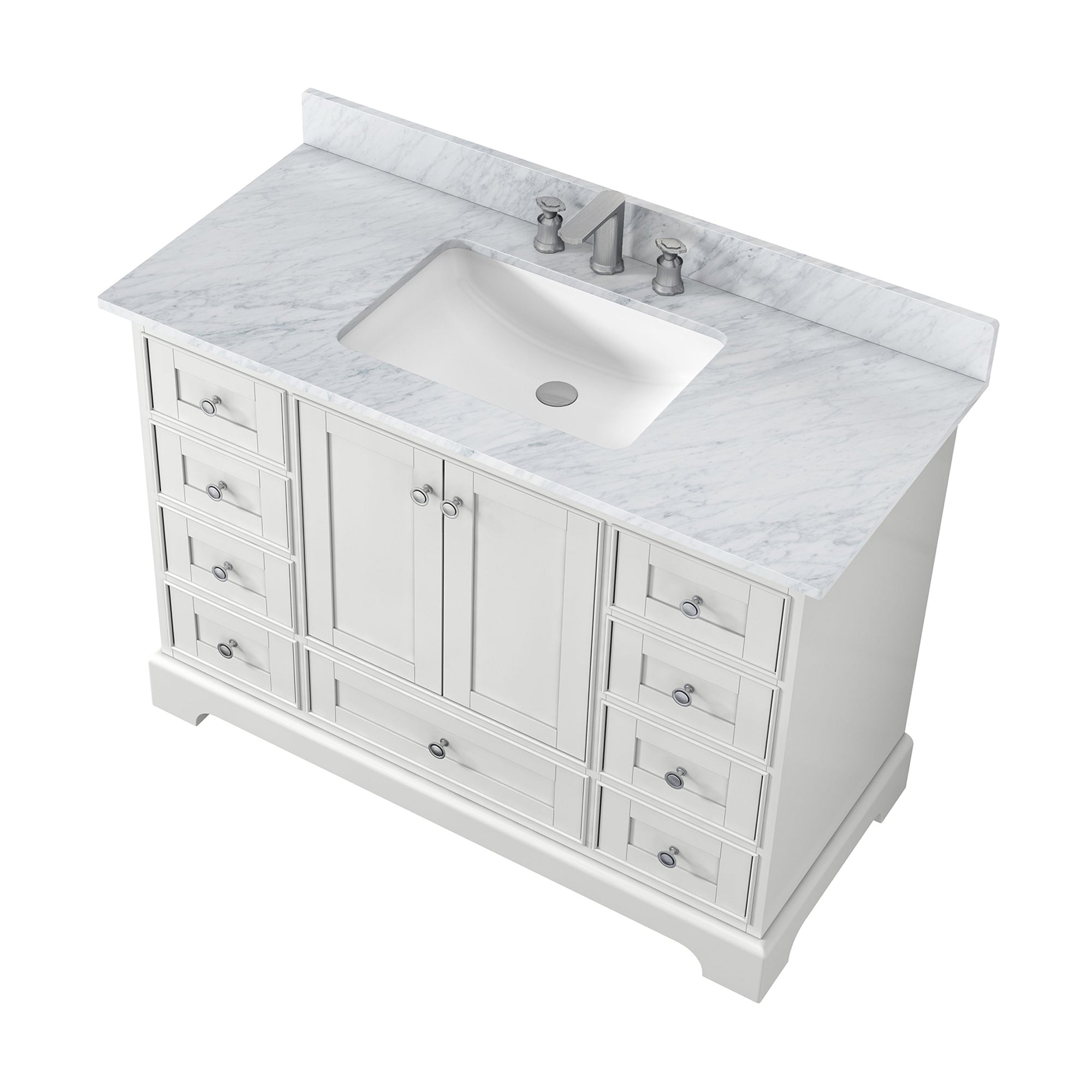 48 inch Matte Plywood Freestanding Bathroom Vanity Set with Drawer and Doors and Integrated Ceramic Sink