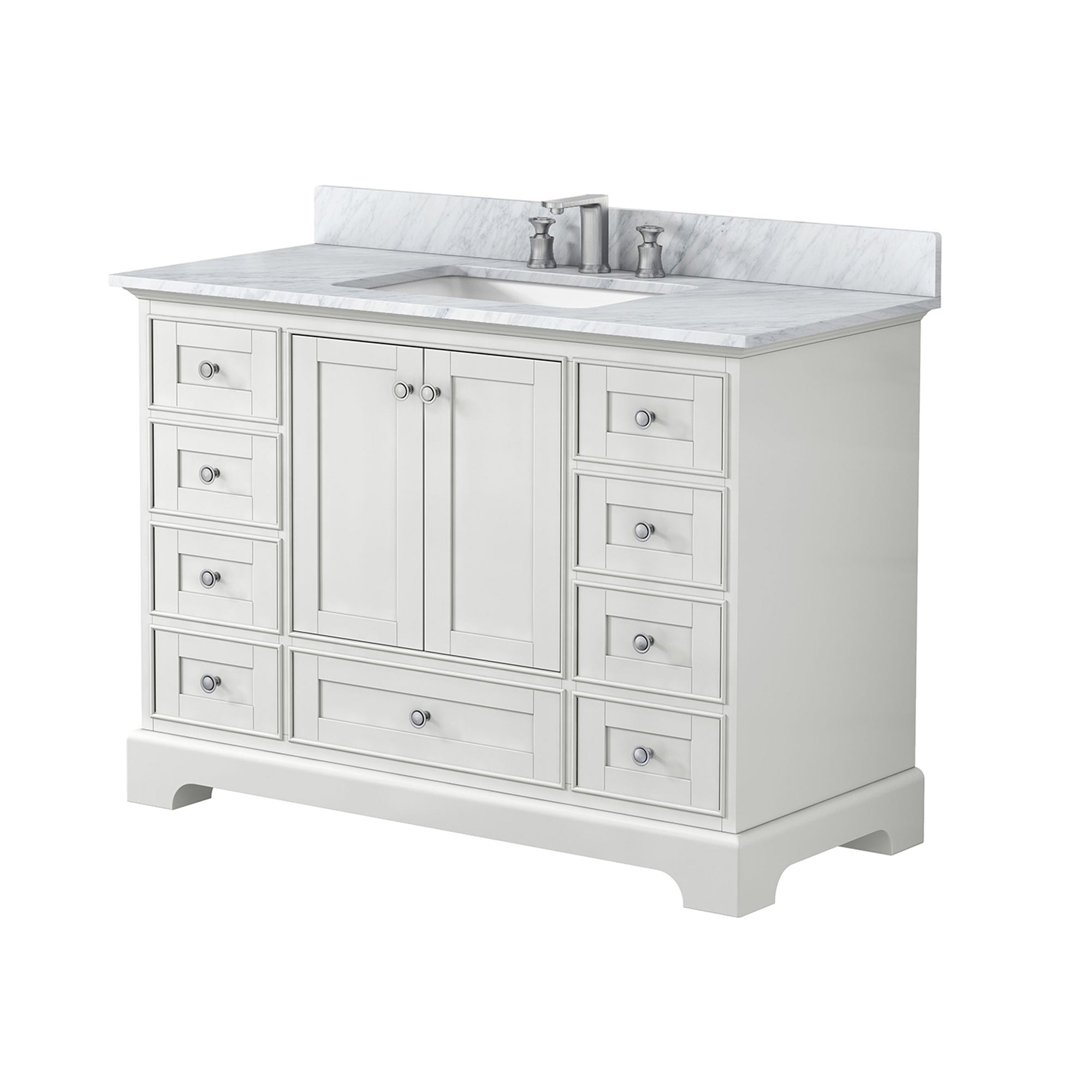 48 inch Matte Plywood Freestanding Bathroom Vanity Set with Drawer and Doors and Integrated Ceramic Sink