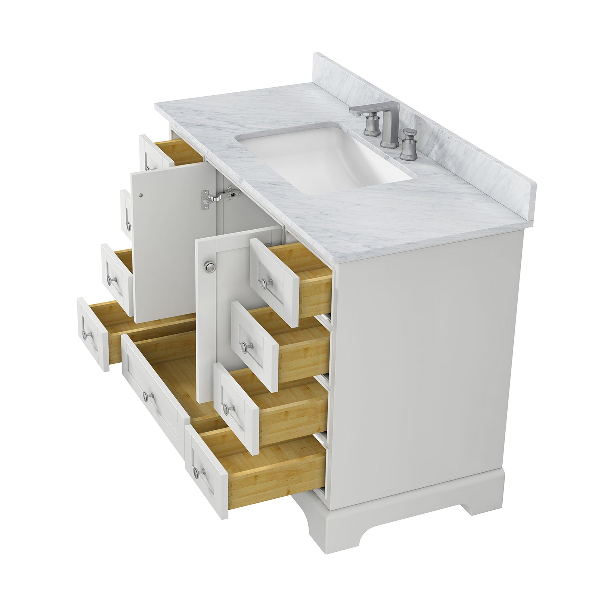 48 inch Matte Plywood Freestanding Bathroom Vanity Set with Drawer and Doors and Integrated Ceramic Sink