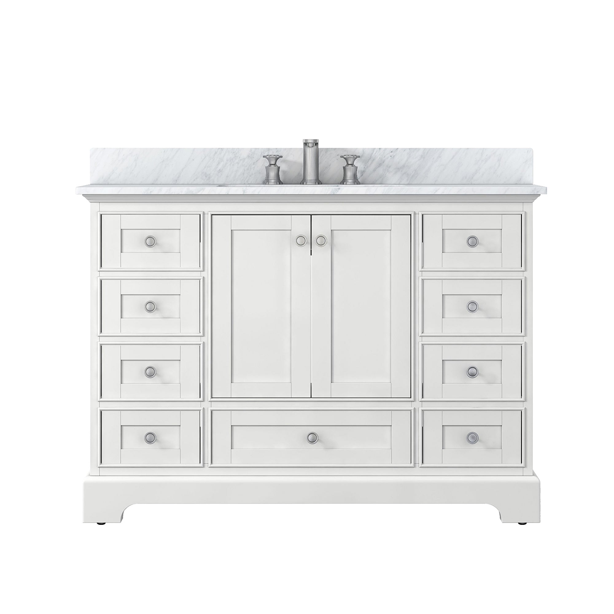 48 inch Matte Plywood Freestanding Bathroom Vanity Set with Drawer and Doors and Integrated Ceramic Sink