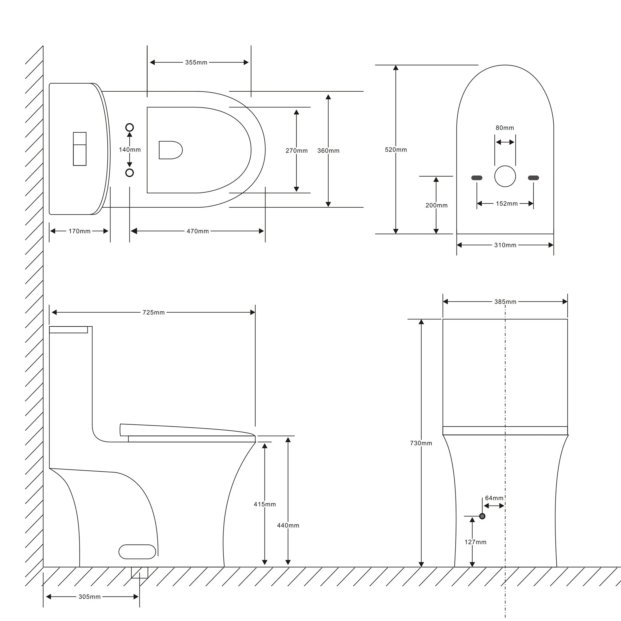 15 5/8 Inch One-piece 1.1/1.6 GPF Dual Flush Elongated Toilet with Soft-Close Seat