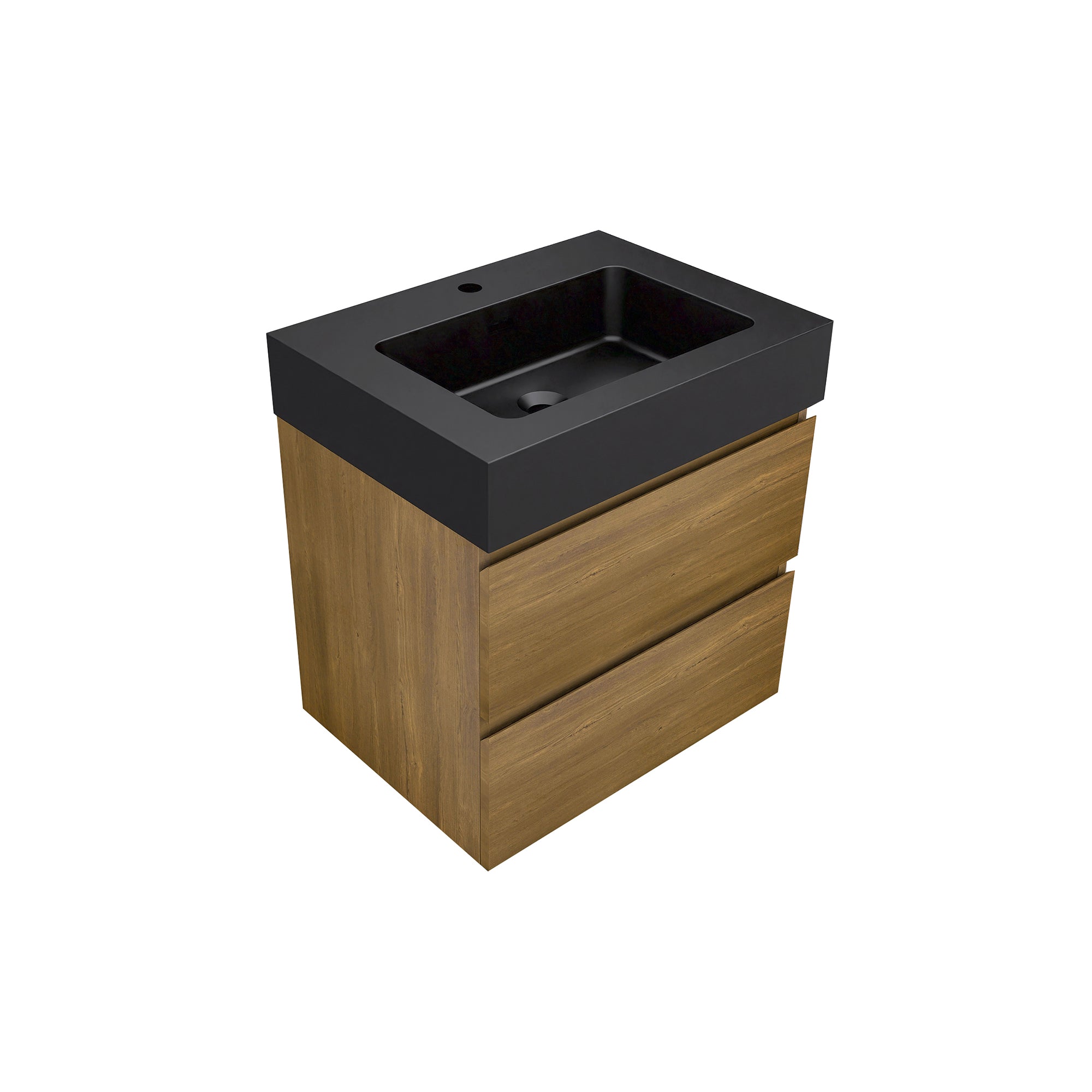 Wall-Mounted Bathroom Vanity Set with 2 Drawers and  Black Solid Surface Sink