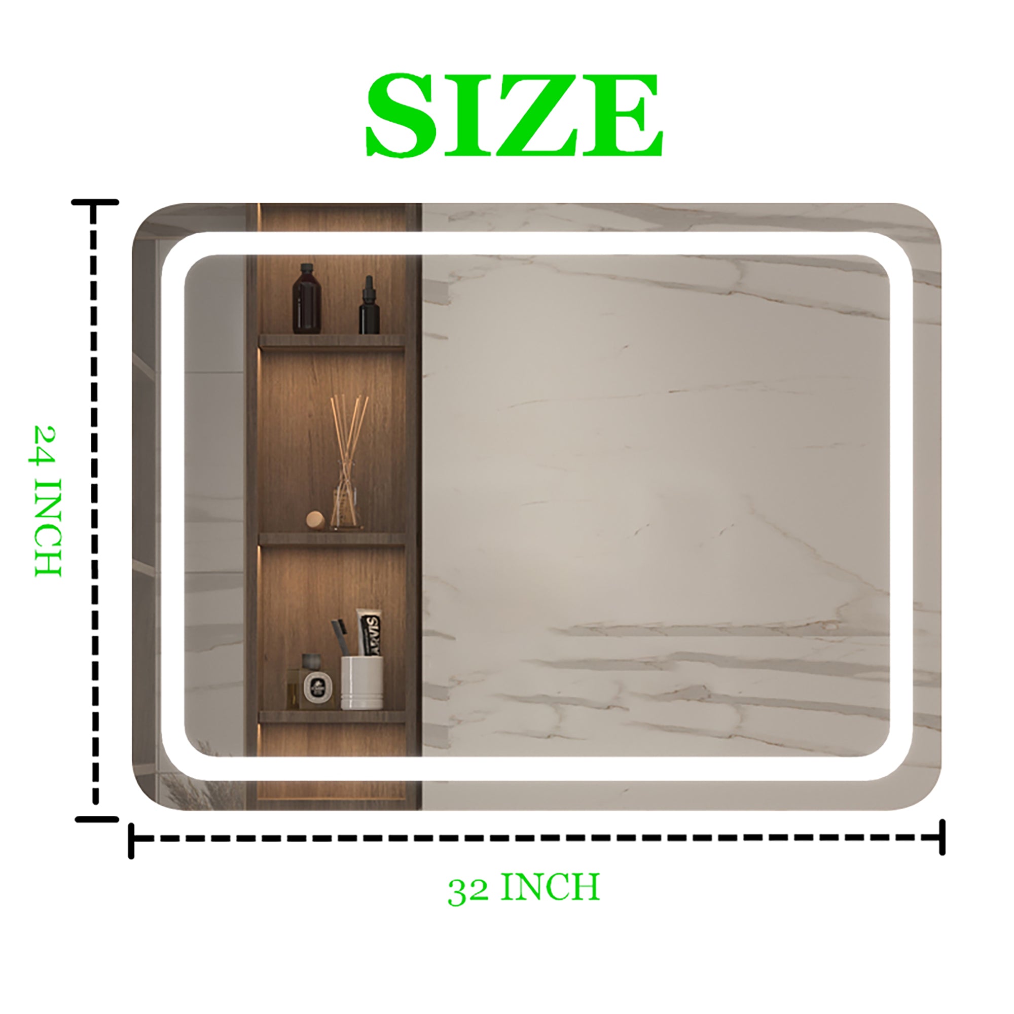 Rectangular Frameless Wall Mounted LED Single Bathroom Vanity Mirror in Natural