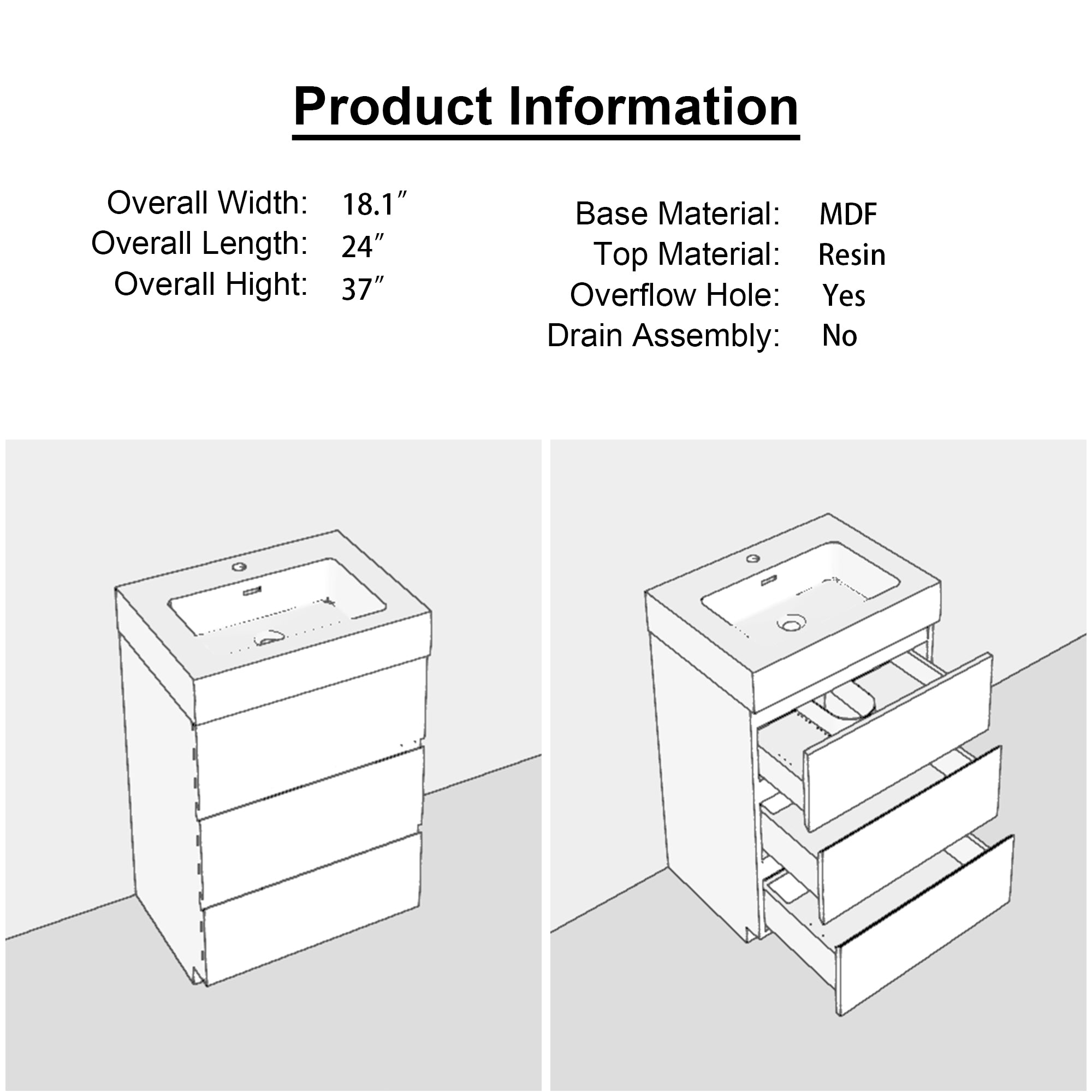 Wood Freestanding Bathroom Vanity Set with White Integrated Resin Sink