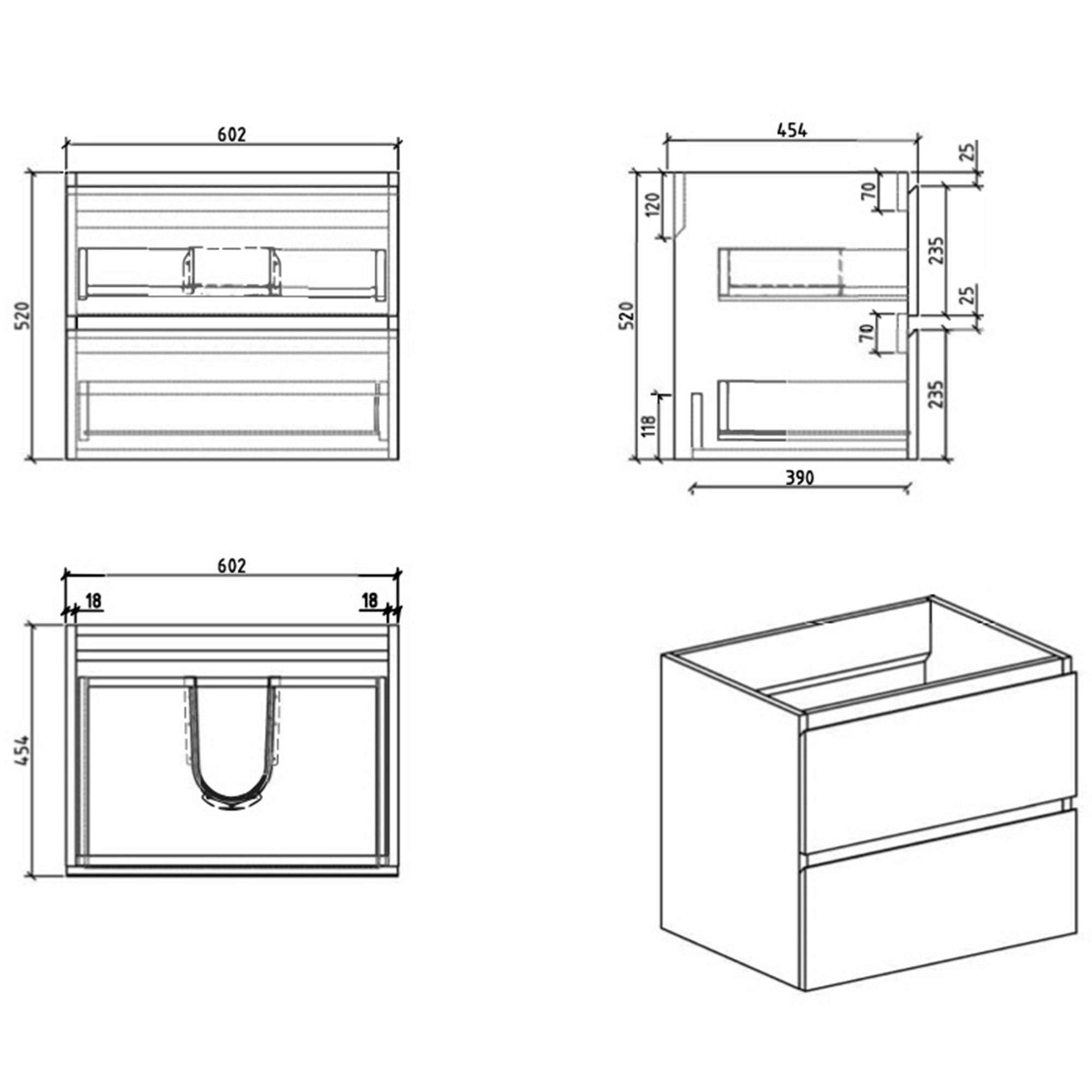 Wall-Mounted Bathroom Vanity Set with 2 Drawers and  Black Solid Surface Sink