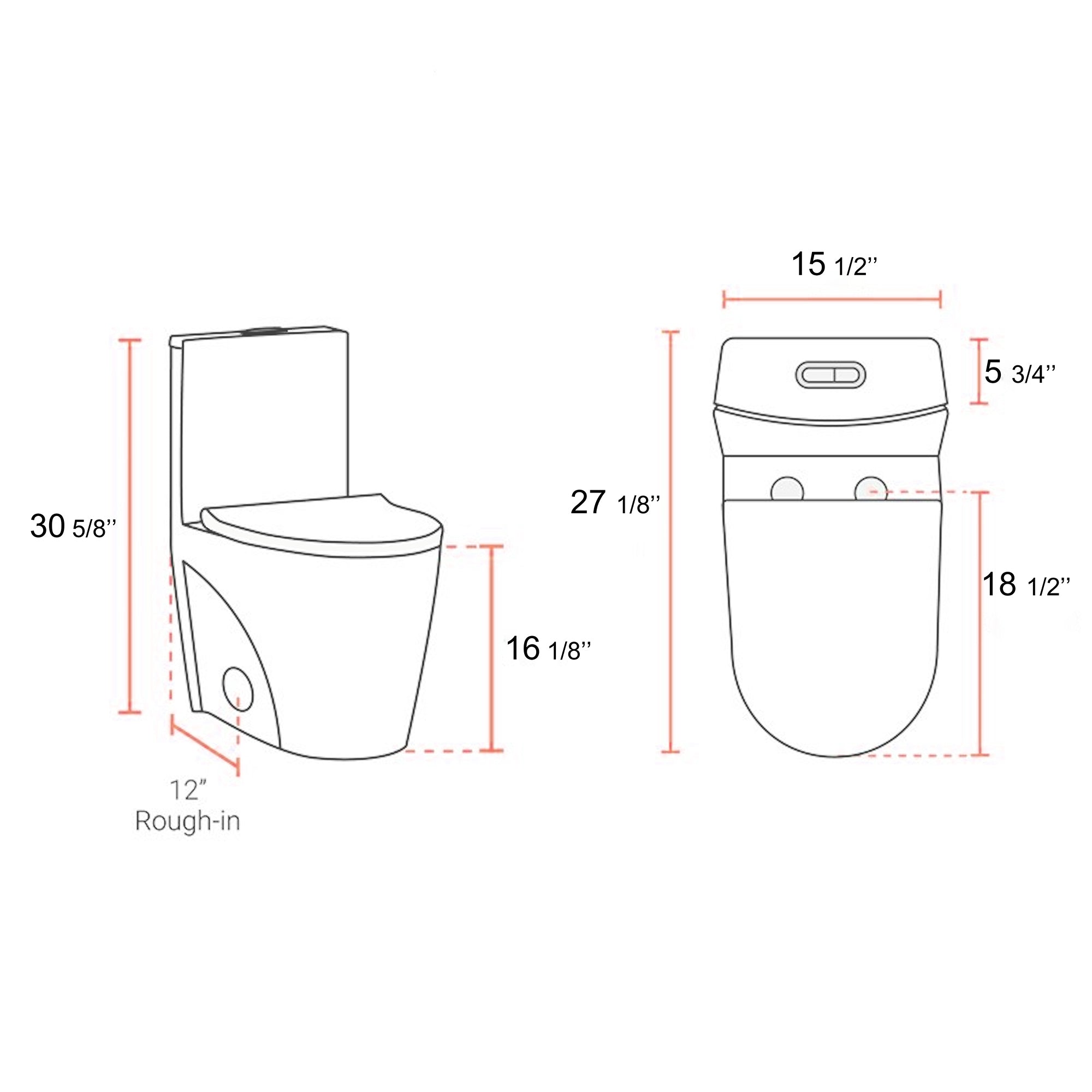 15 5/8 Inch One-piece 1.1/1.6 GPF Dual Flush Elongated Toilet with Soft-Close Seat