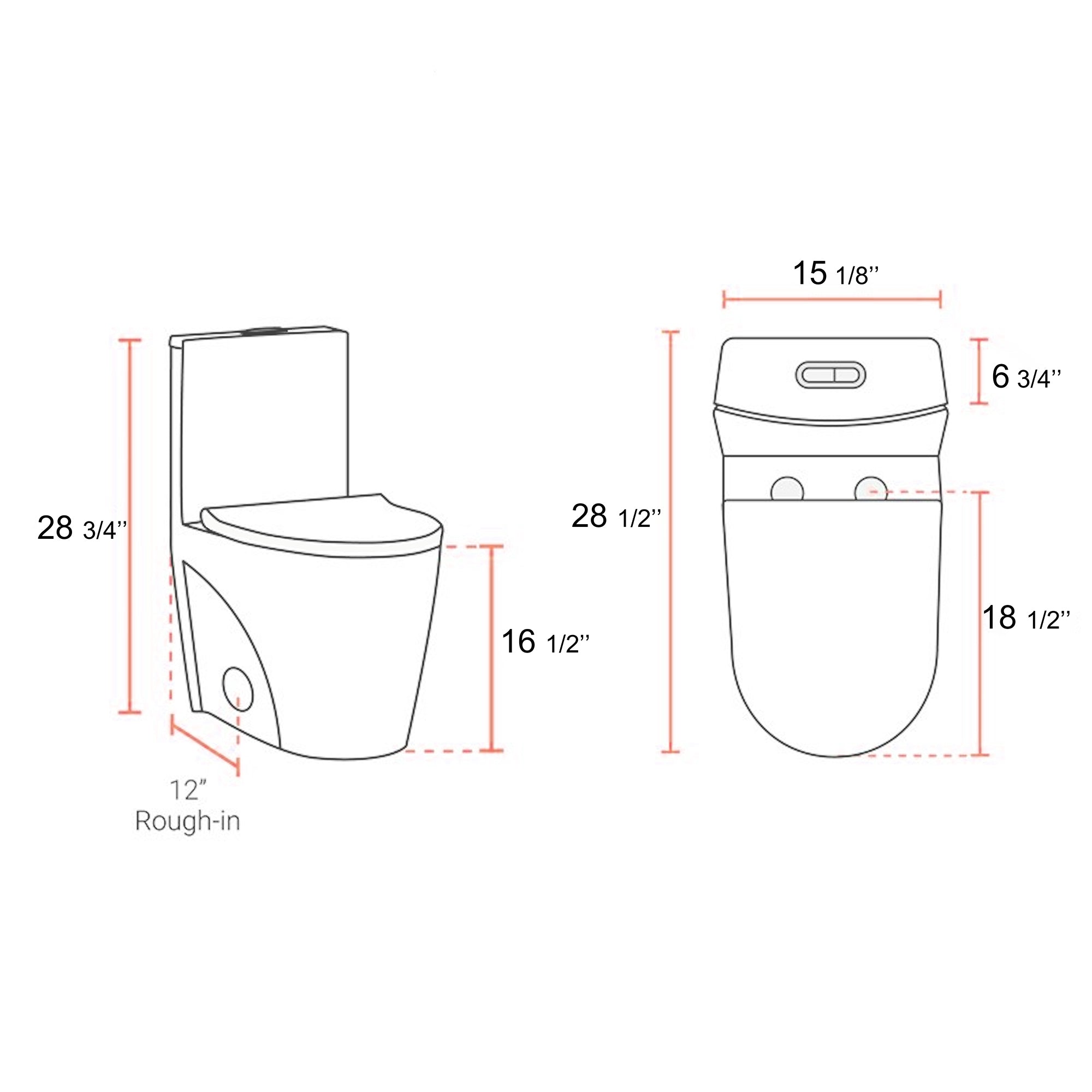 15 5/8 Inch One-piece 1.1/1.6 GPF Dual Flush Elongated Toilet with Soft-Close Seat