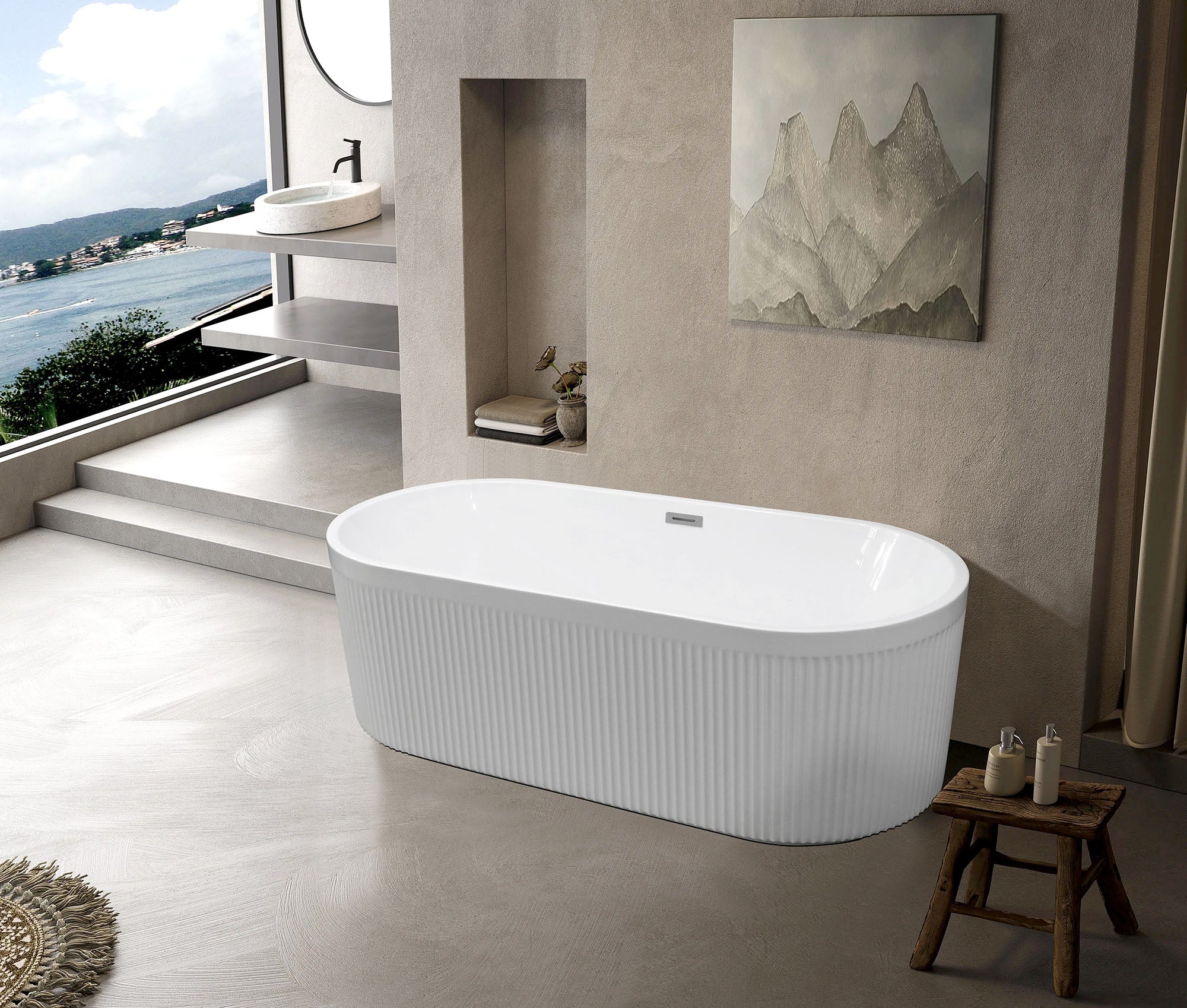 59 in. Acrylic Freestanding Flatbottom Soaking Bathtub