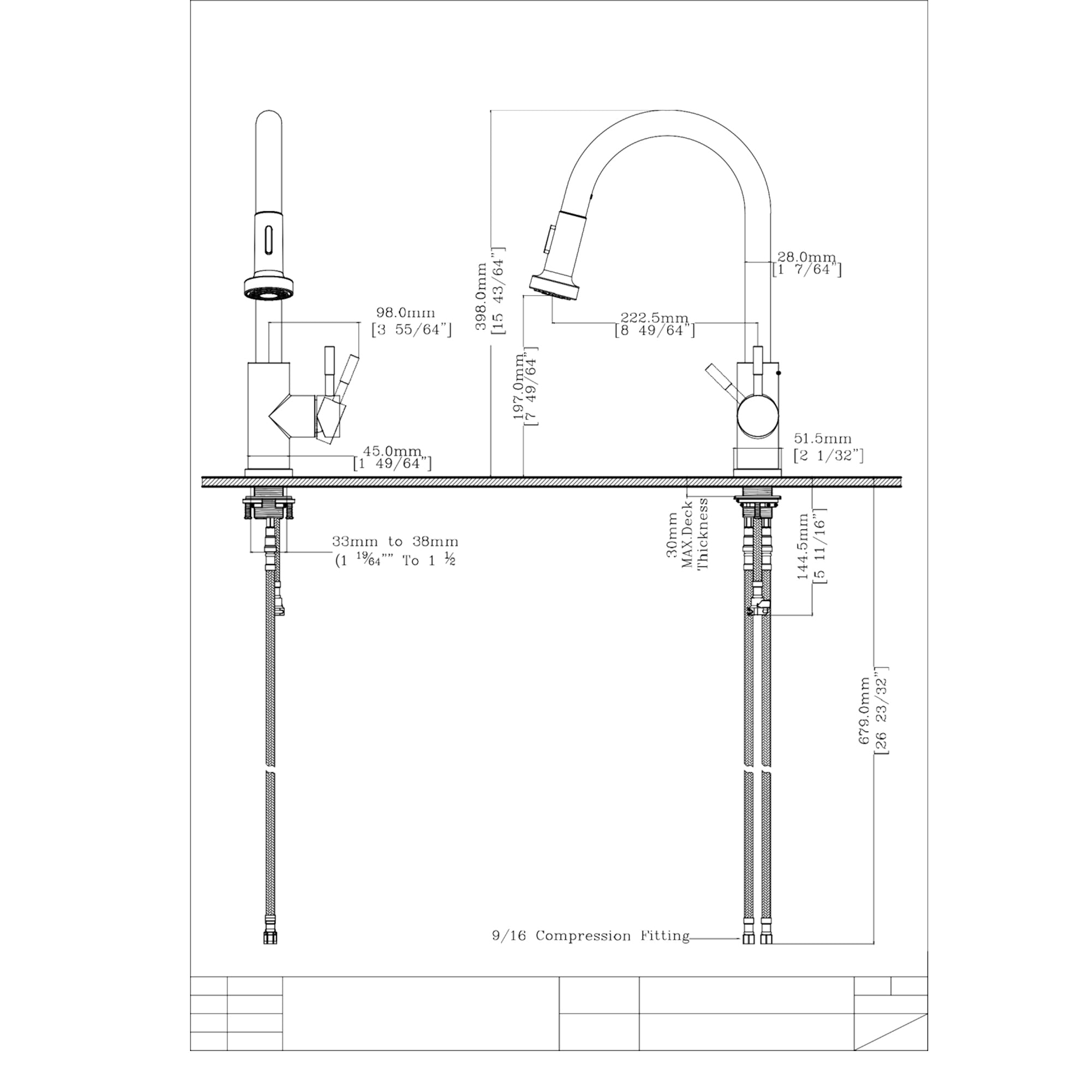 Single Handle Deck Mounted High Arc Pull Out Stainless Steel Kitchen Faucet