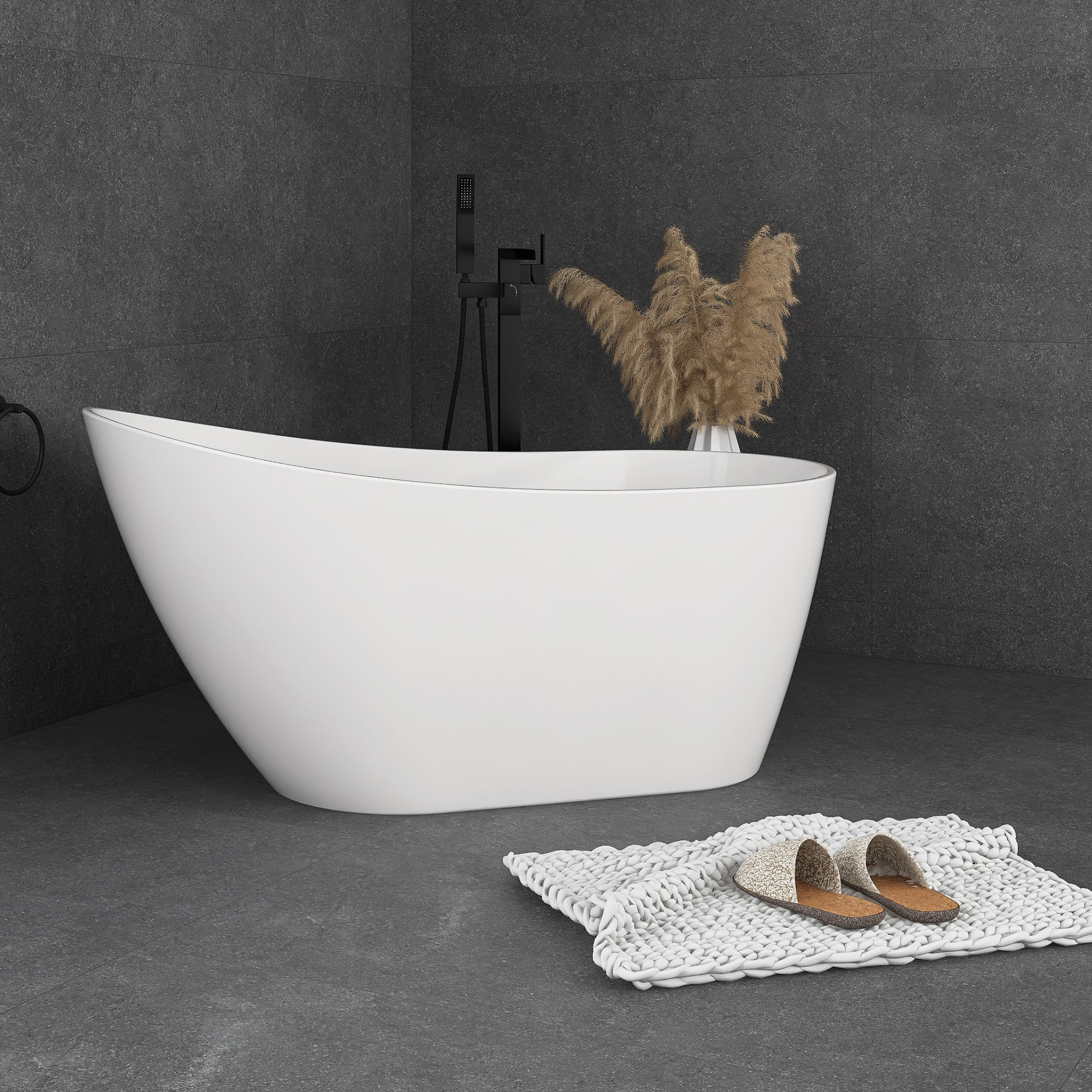55"/59"/63" Acrylic Single Slipper Freestanding Soaking Bathtub in White