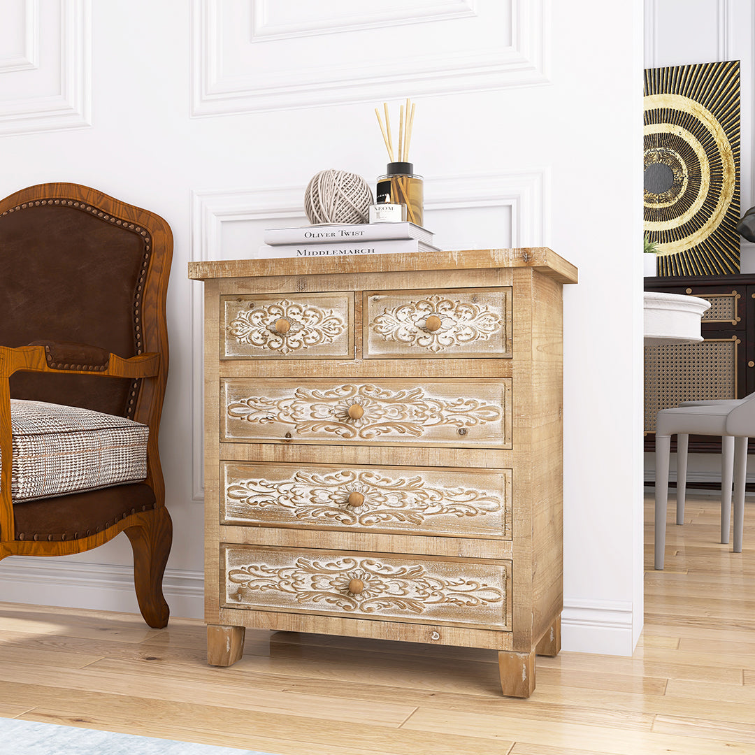 Storage Cabinet Retro Wooden Chest with 5-Drawer