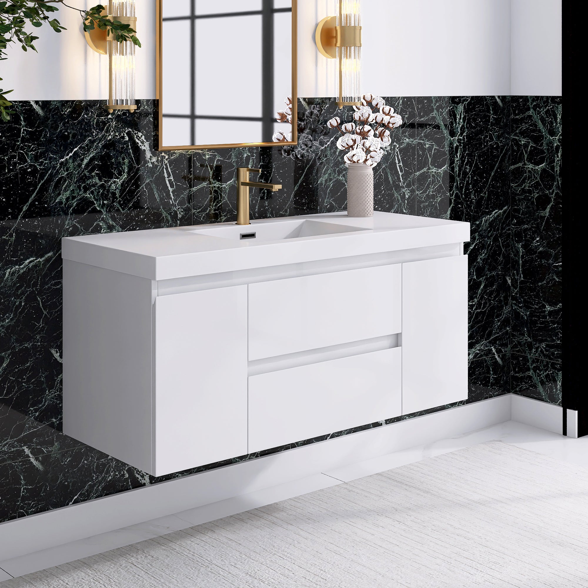 Wall-Mounted 2-drawer Bathroom Vanity Set with Integrated Resin Sink