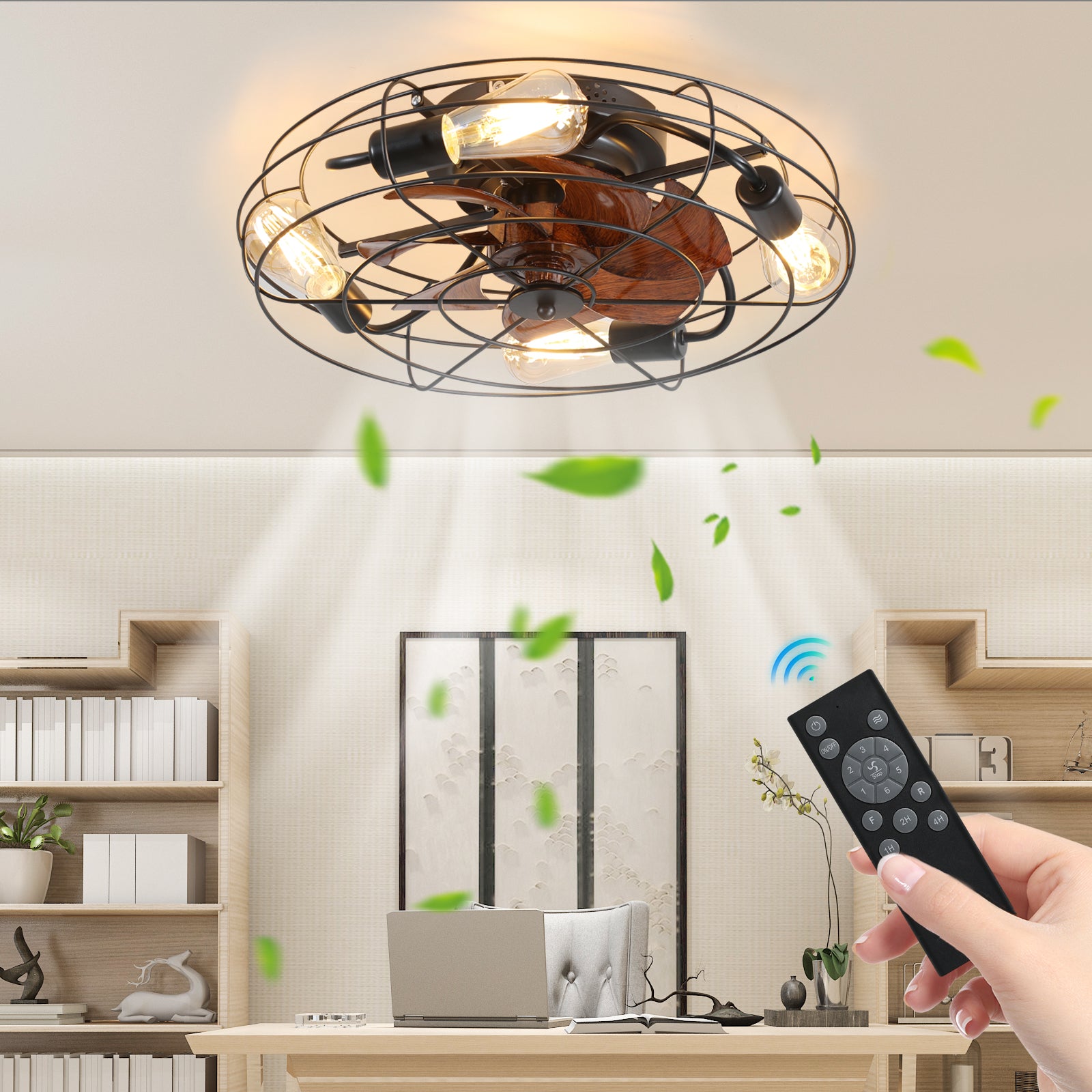 20 in. W x 6 in. H Iron Ceiling Fan in Black with LED Lights